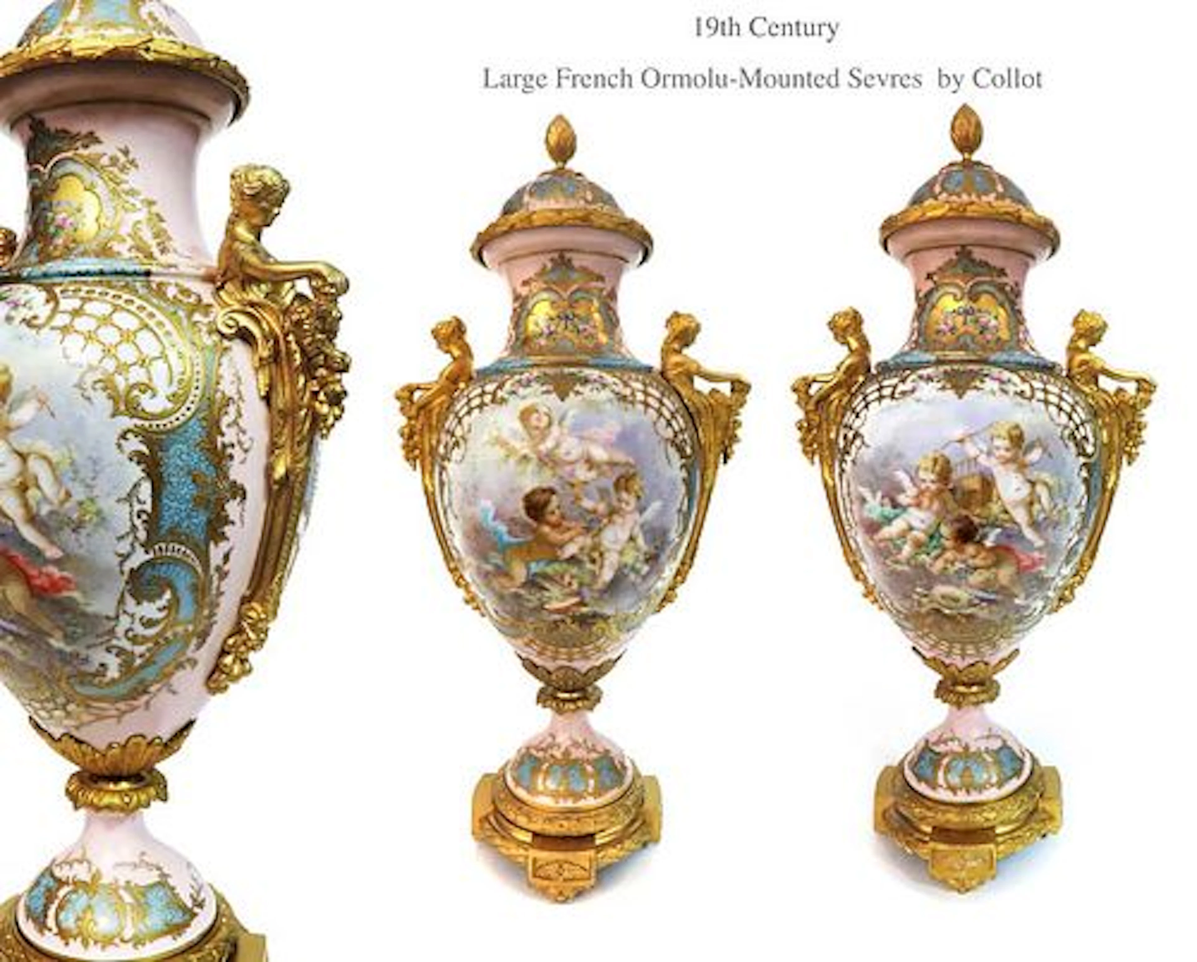 Pair of 19th C Large Sevres Bronze Vases, Collot Signed