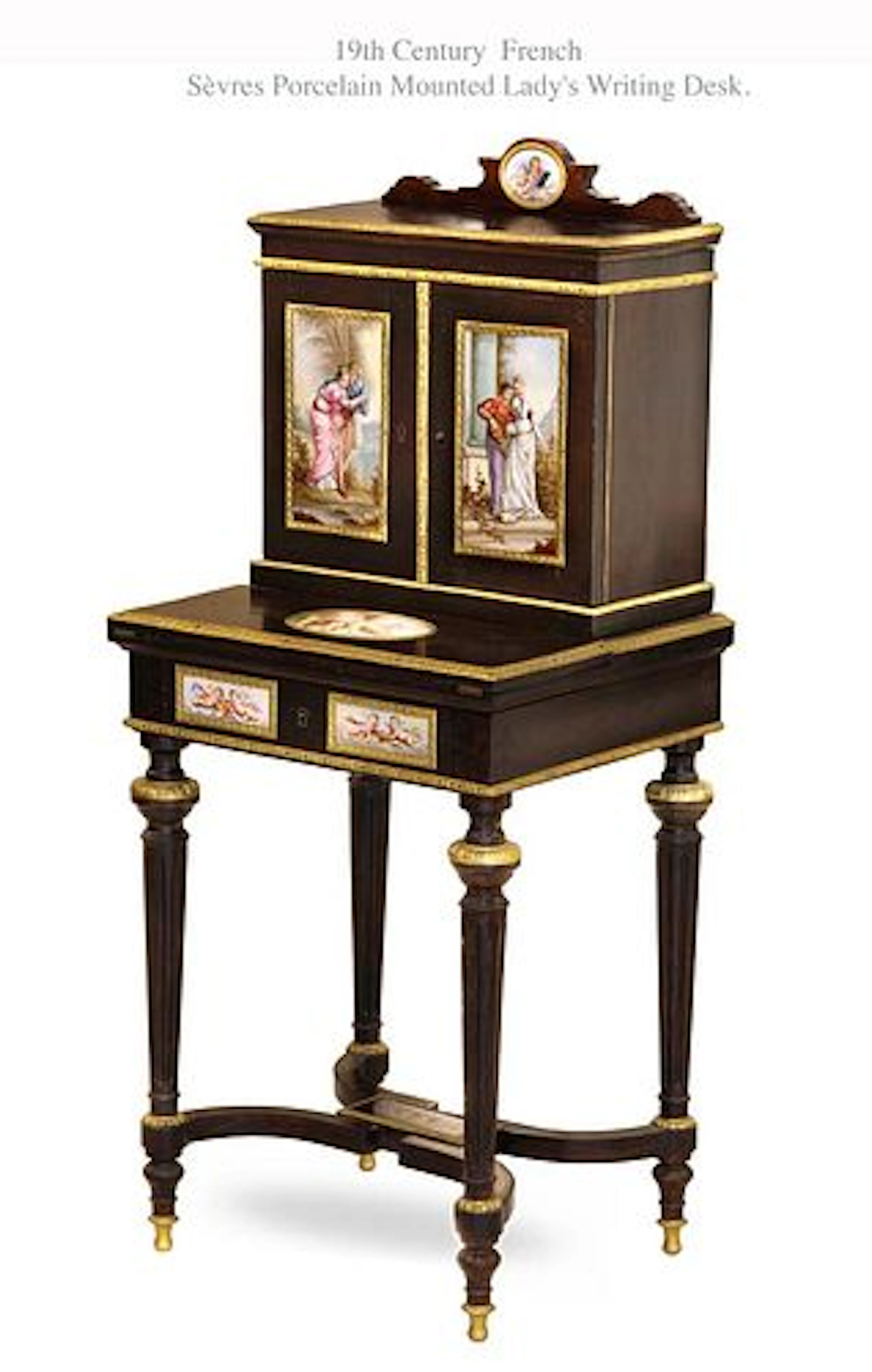 19th Century French Sevres Hand Painted Porcelain Mounted Lady's Writing Desk