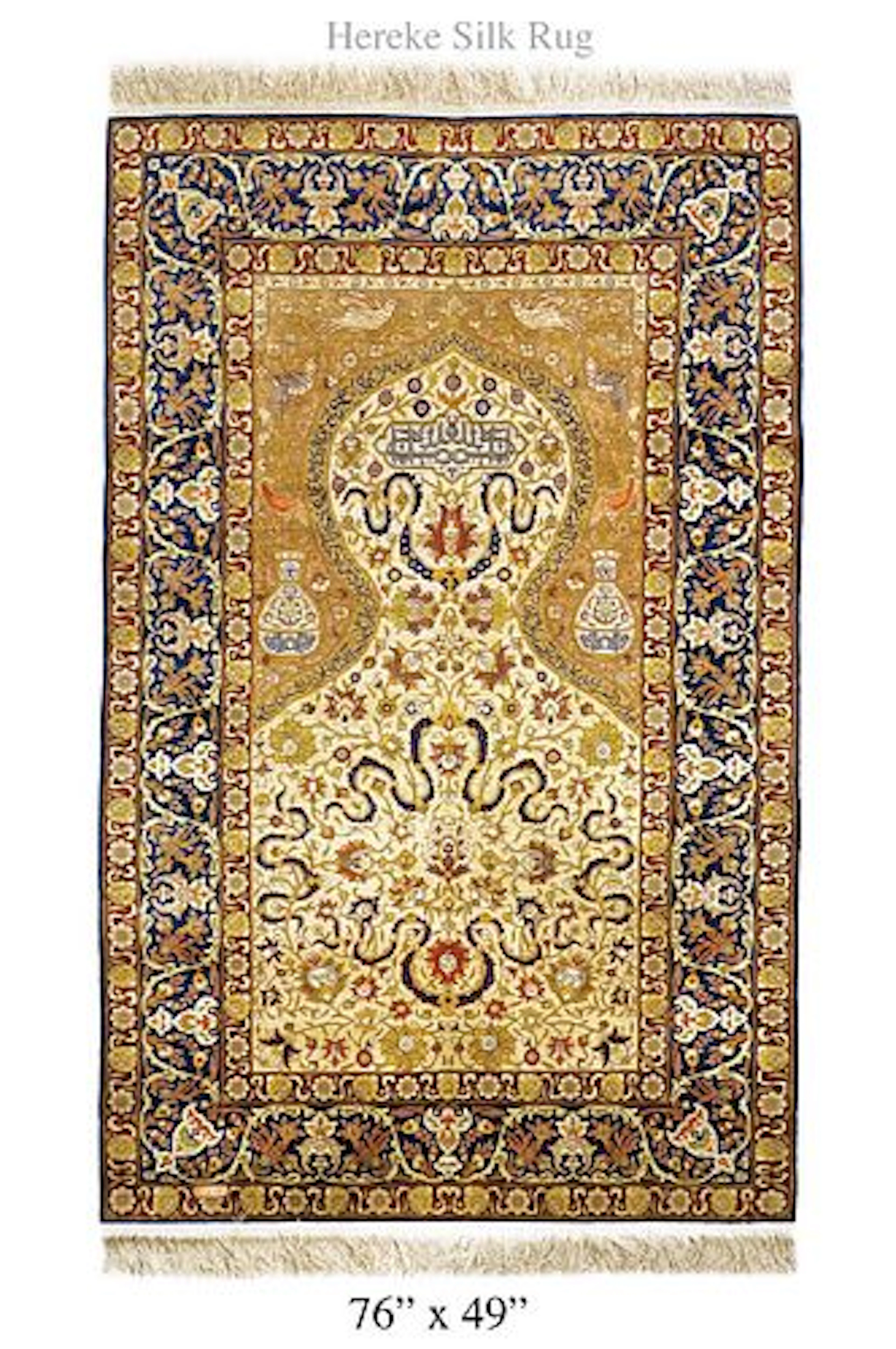 A Large Turkish Hereke Prayer Silk Rug