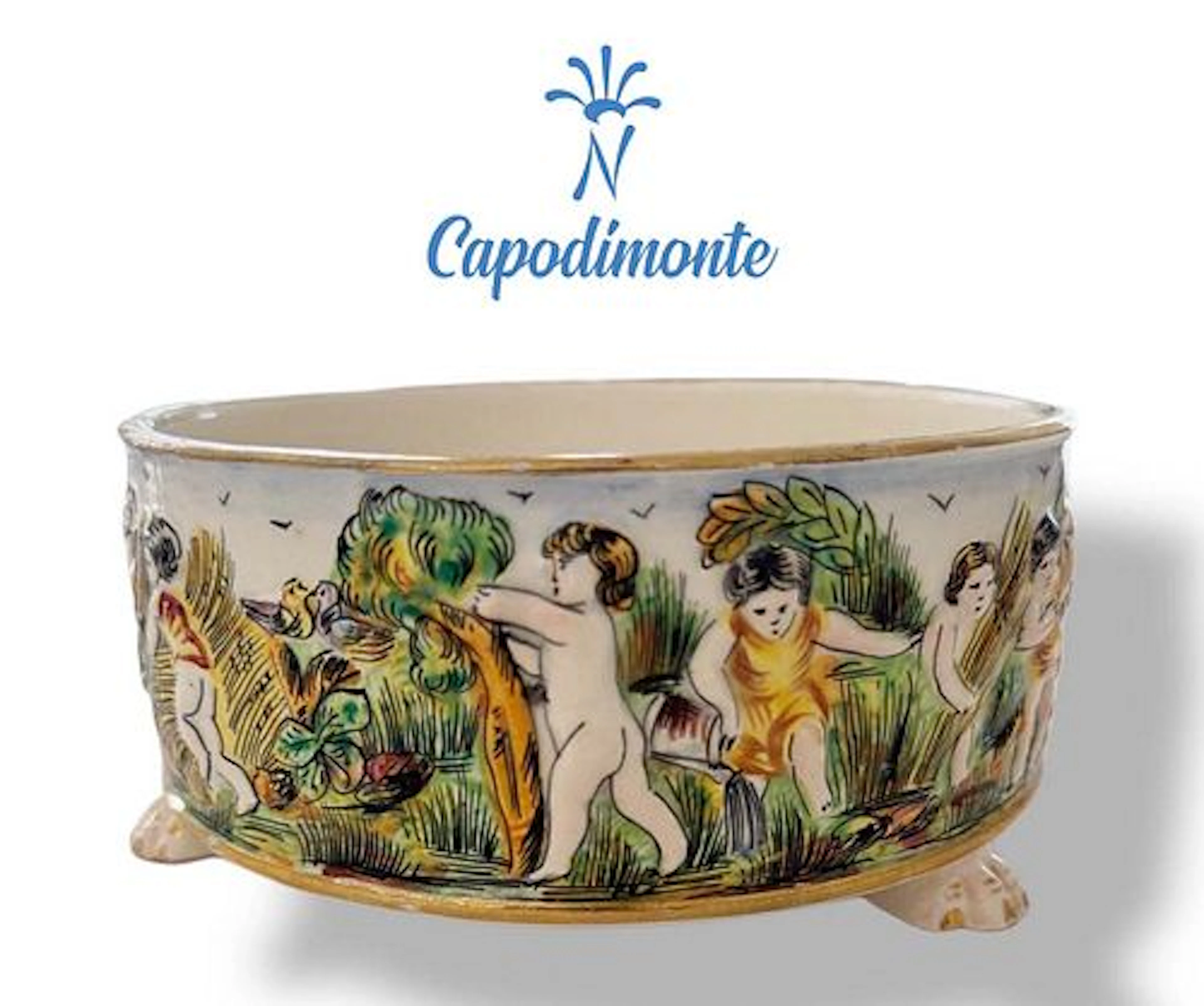 An Italian Capodimonte Hand Painted Porcelain Bowl/Centerpiece, Hallmarked