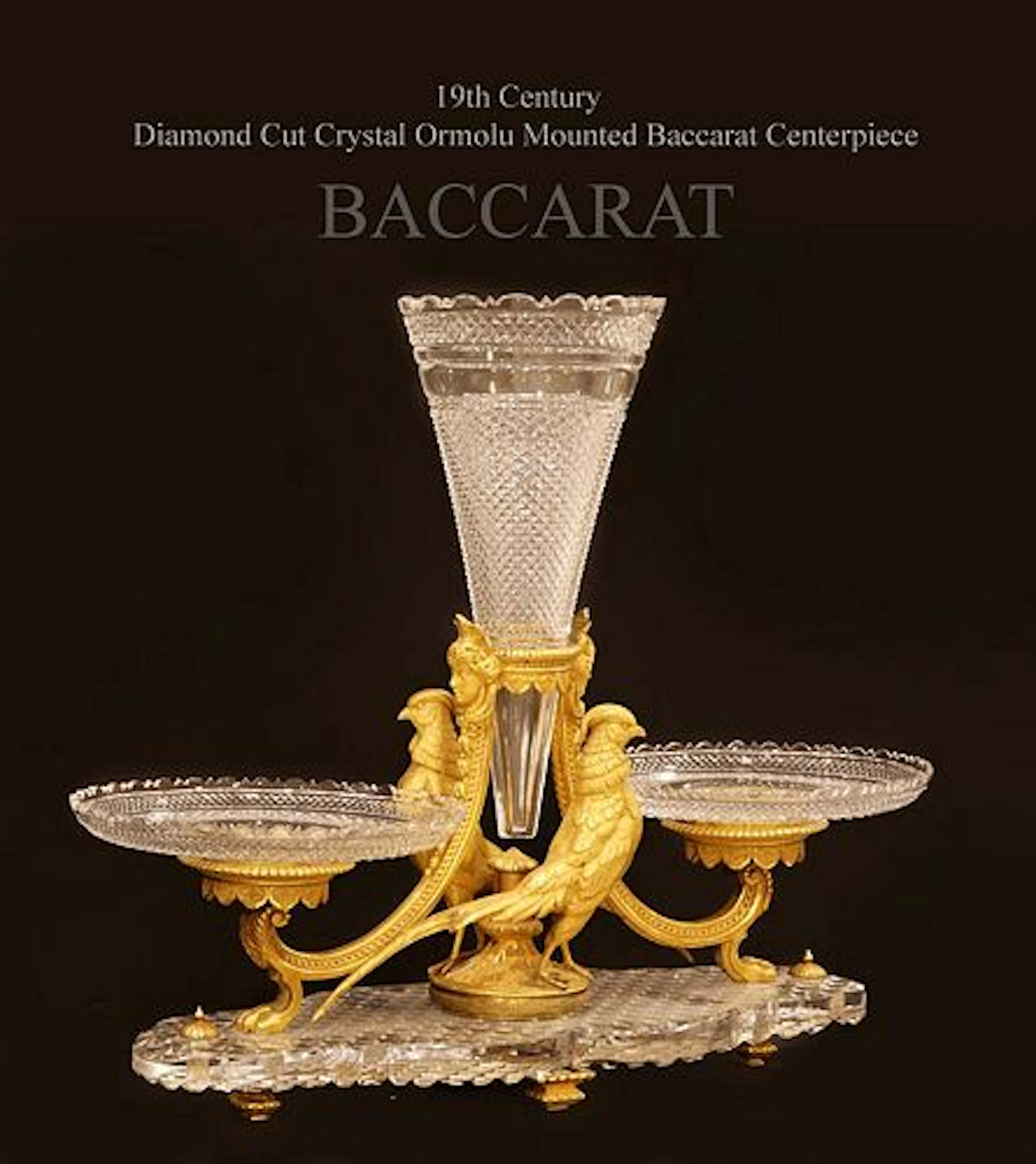 19th C. French Baccarat Diamond Cut Crystal Figural Bronze Centerpiece