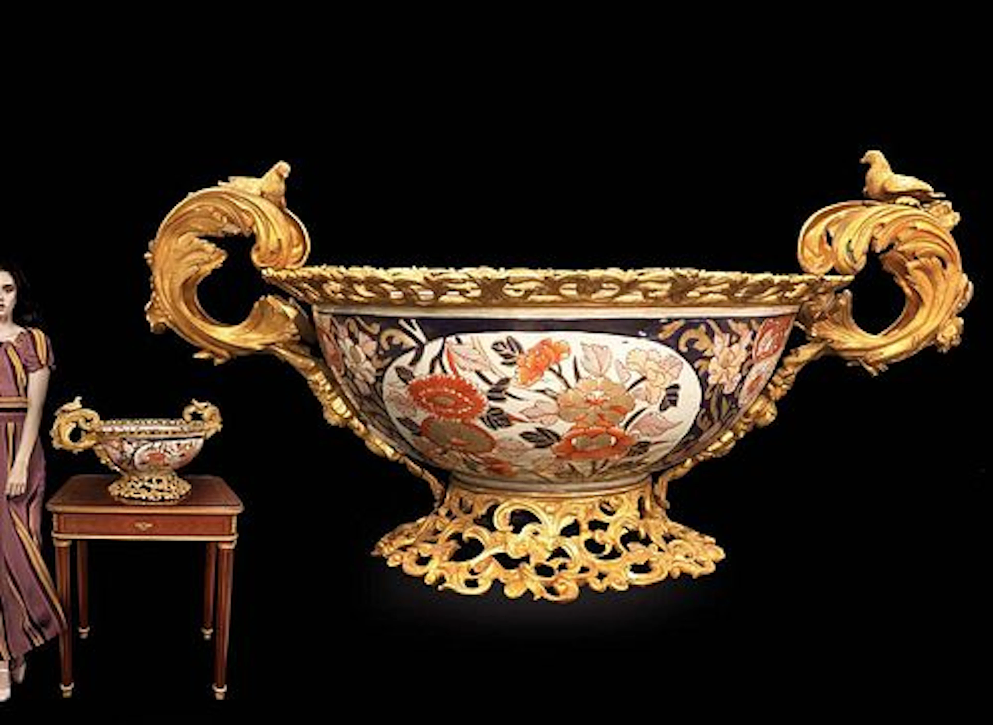 19th C. French Louis XVI Style Bronze Imari Figural Centerpiece