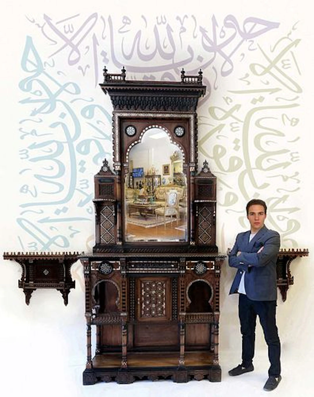 A MONUMENTAL LATE 19th C. INLAID MAMLUK REVIVAL CABINET