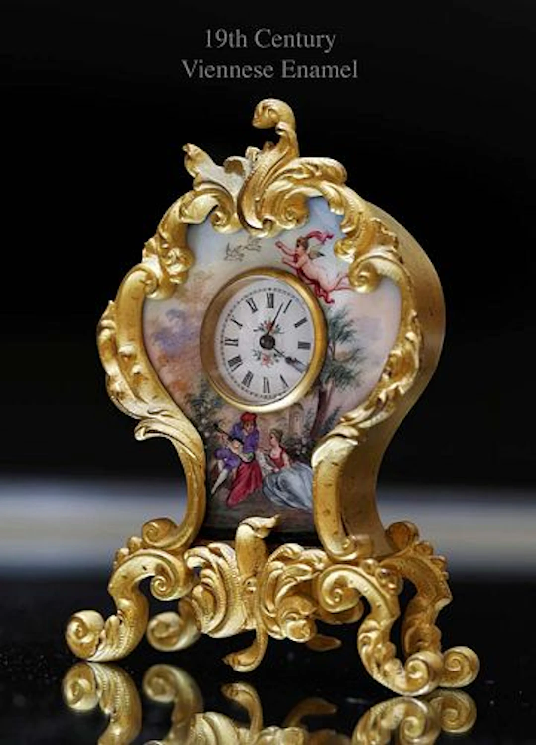 19th C. Austrian Viennese Enamel Bronze Miniature Clock