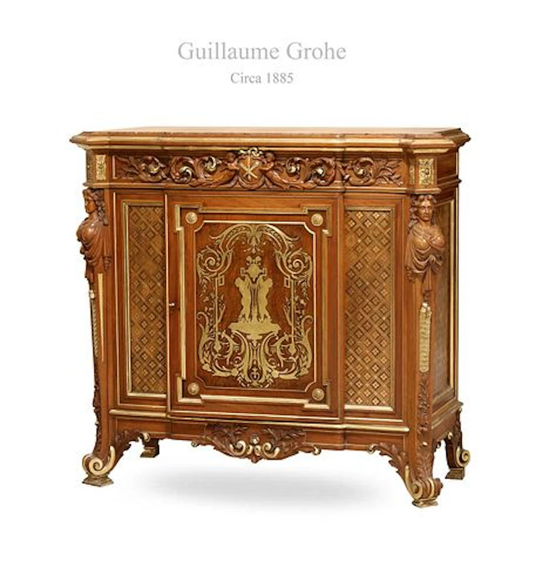 19th C. French Guillaume Grohe Signed Louis XVI Engraved Figural Commode