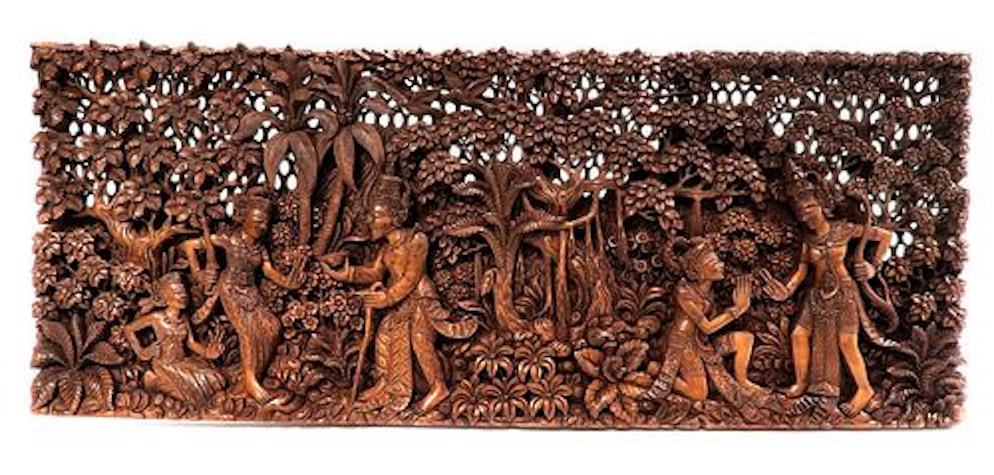 Vintage Figural Thai Wooden Carved Panel