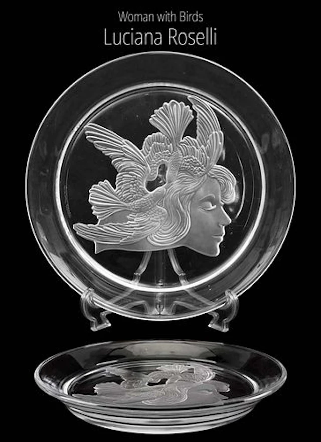 A Large Luciana Roselli Woman W/ Birds Heavy Crystal Charger Plate