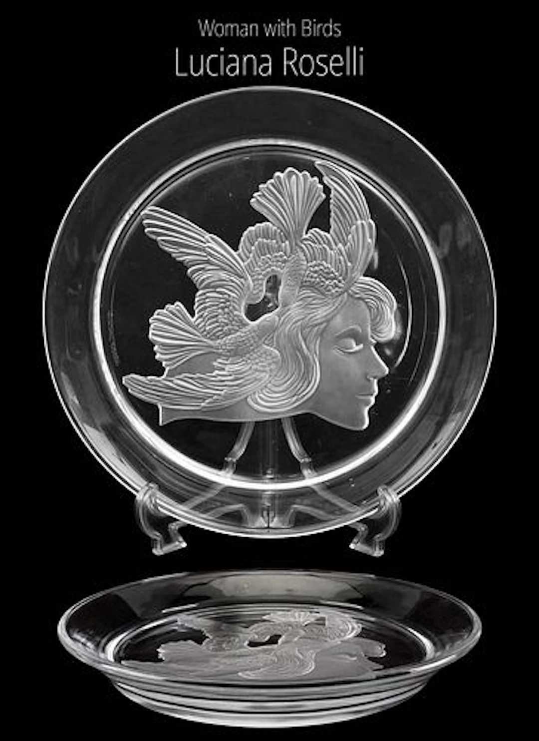 A Large Luciana Roselli Woman W/ Birds Heavy Crystal Charger Plate