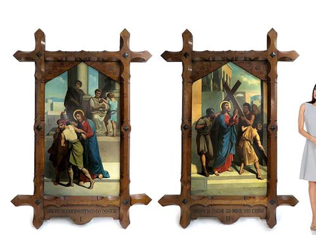 19th C. Monumental Pair of Framed Religious Paintings