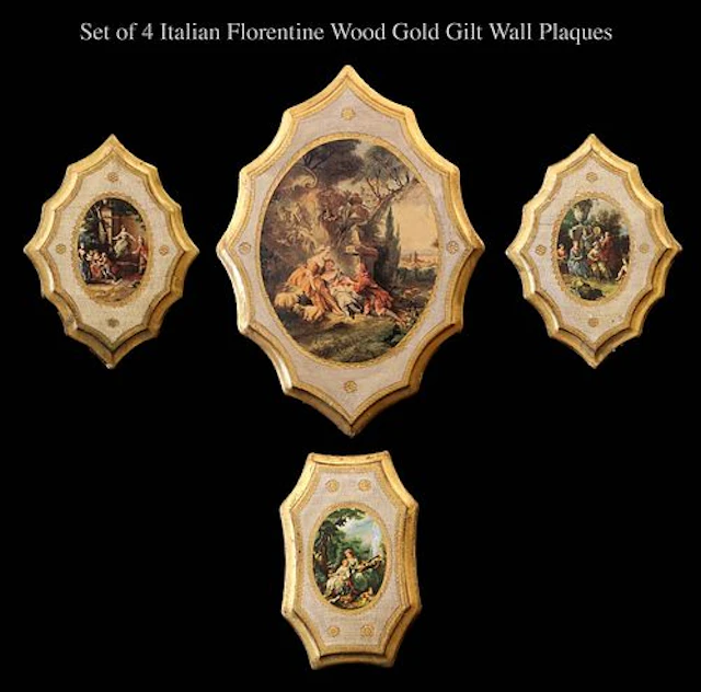 A Set of Four Italian Florentine Gilt Wood Wall Plaques