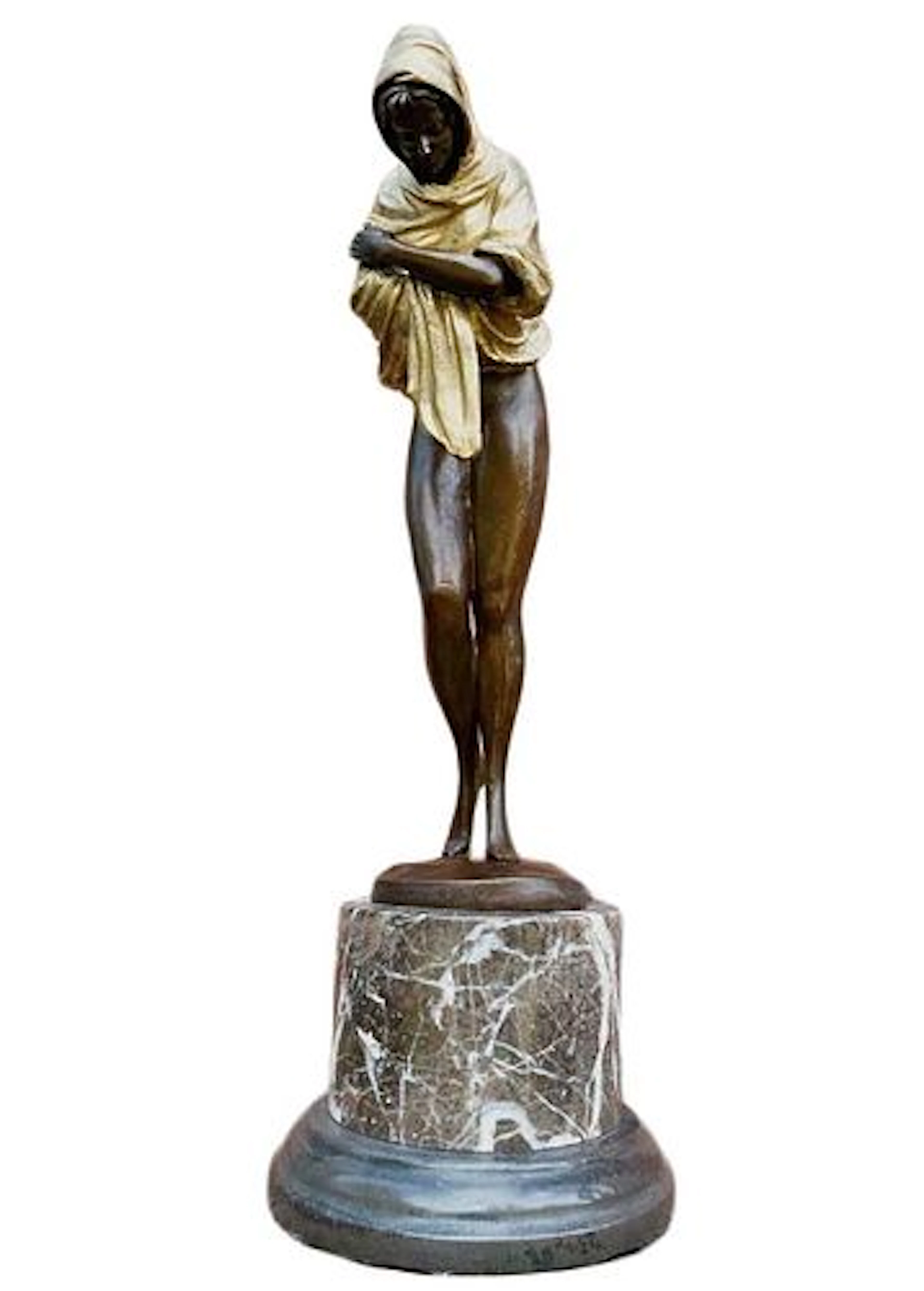 The Shawl, Patina-ted Bronze Sculpture, D.Alonzo Signed