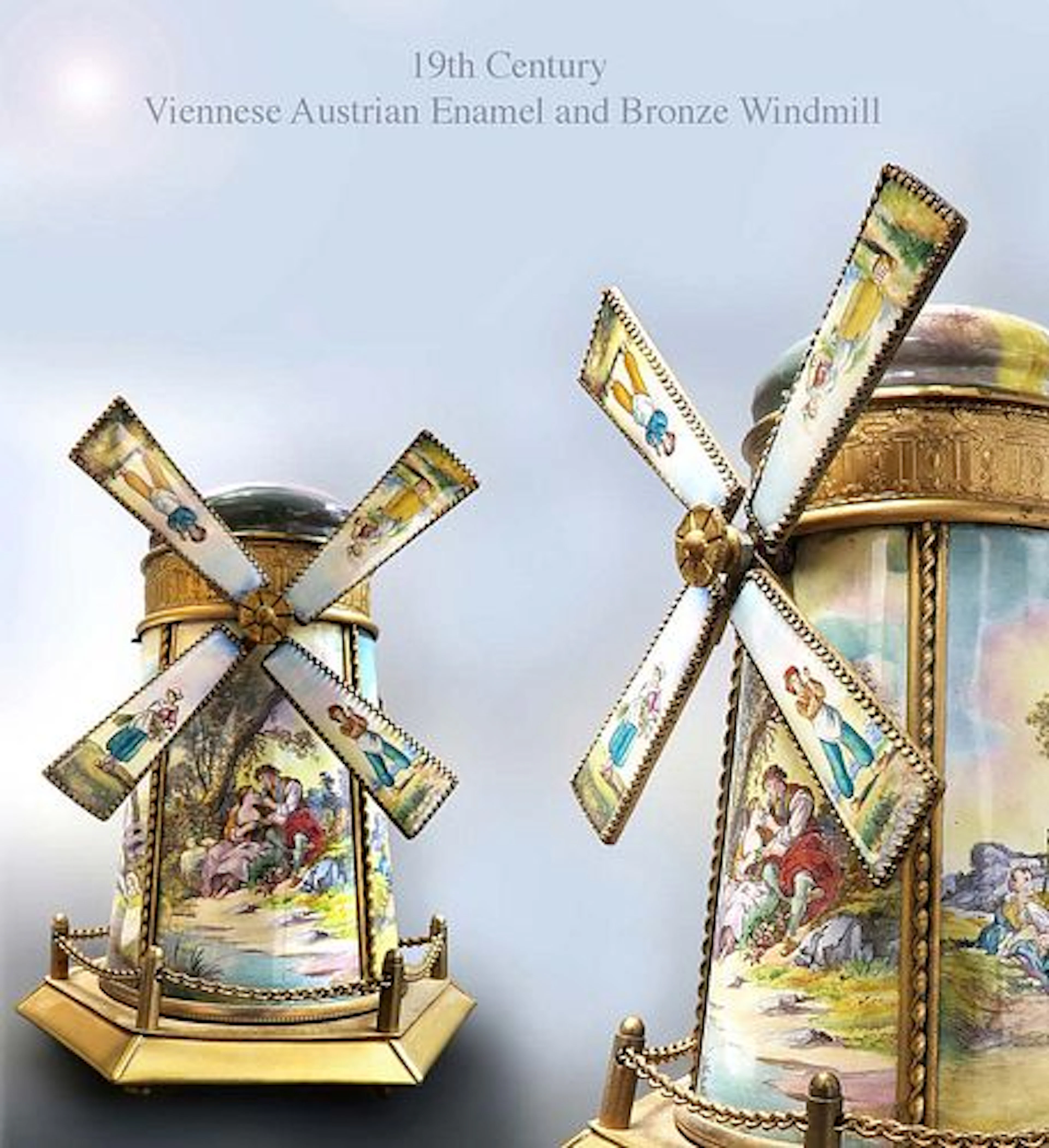 A Large 19th C. Austrian Viennese Enamel Bronze Windmill Miniature