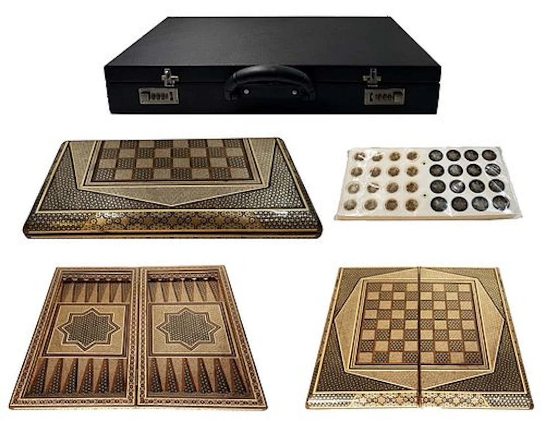 A Persian Khatam Wooden Backgammon W/ Case Bag