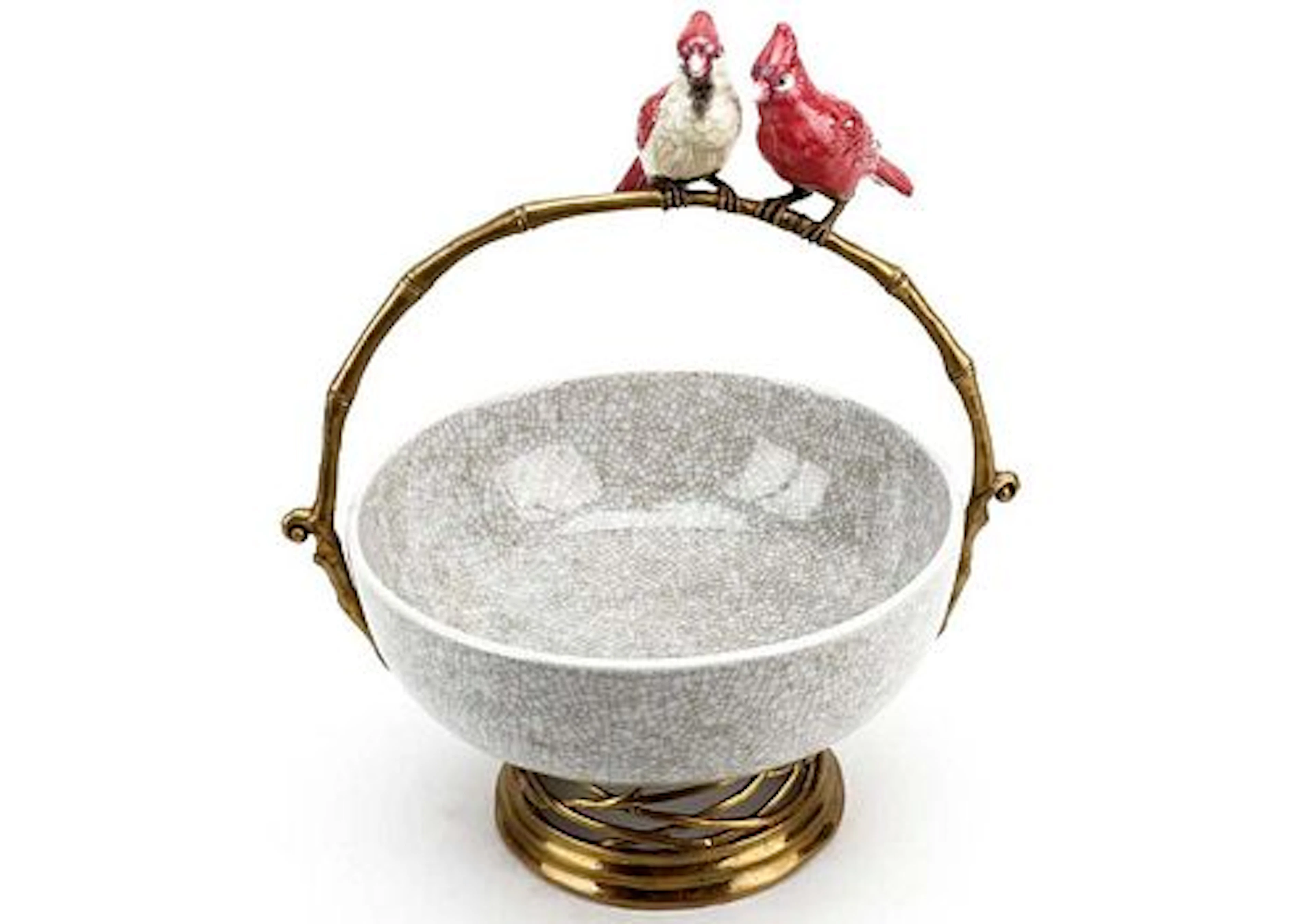 Birds on Twig Bronze & Porcelain Handle Bowl
