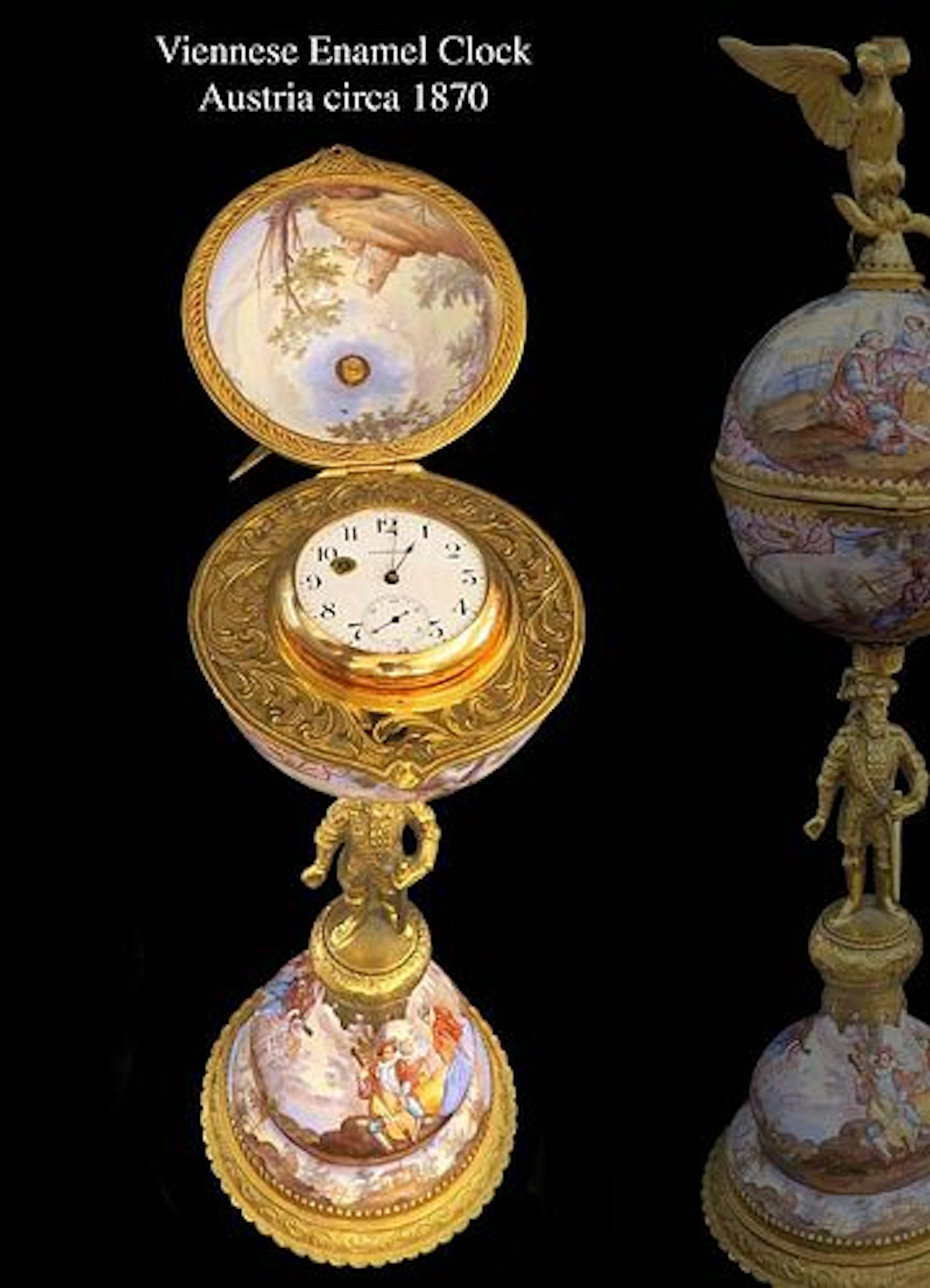 Large 19th C. Viennese Enamel Gilt Bronze Clock