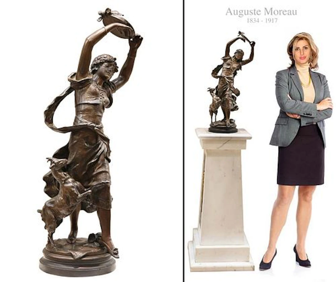 19th Century French Auguste Moreau Bronze Sculpture Group, Signed