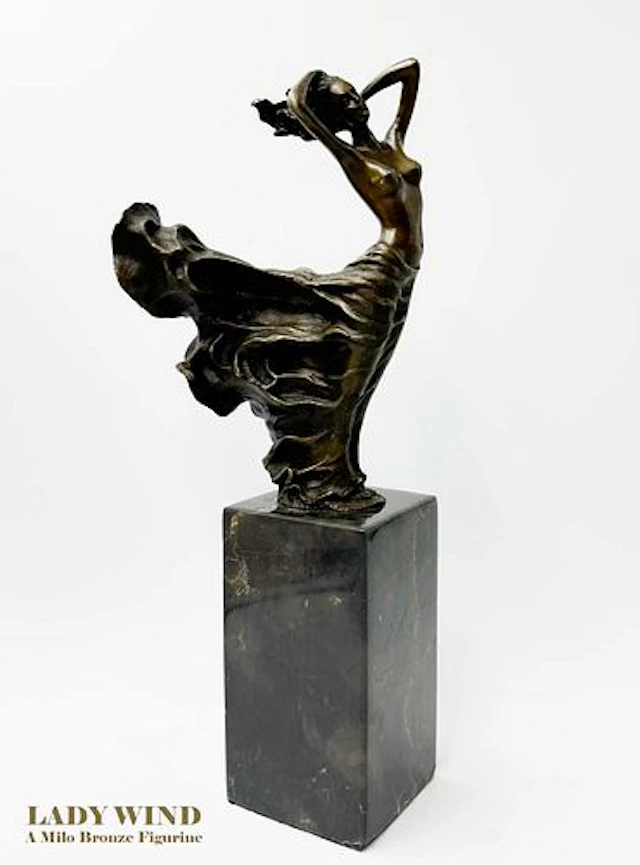 Lady In Wind, An Art Deco Bronze Figurine Signed By Milo