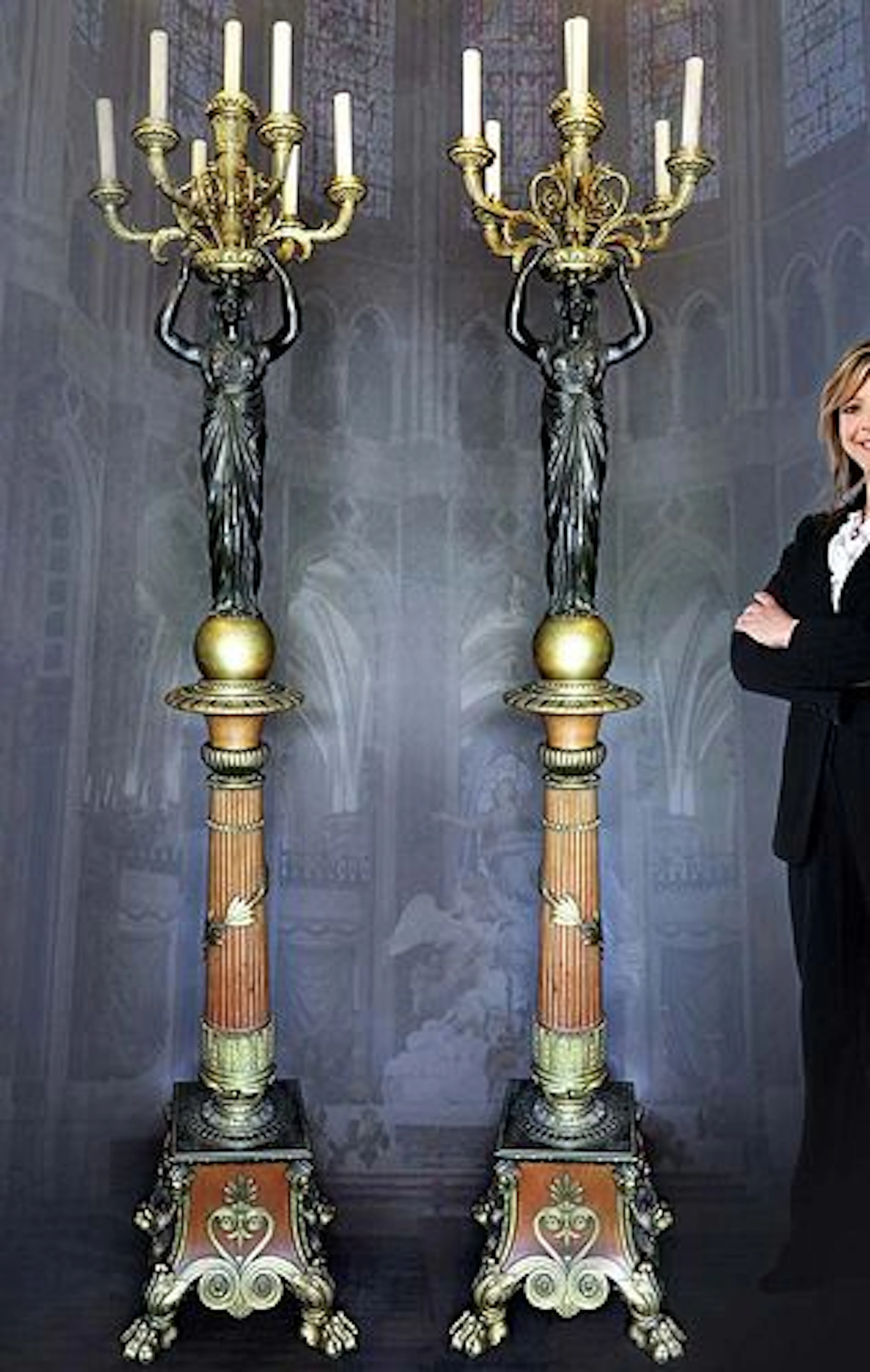 A monumental Pair of Empire Figural Torchiere. Circa 1820