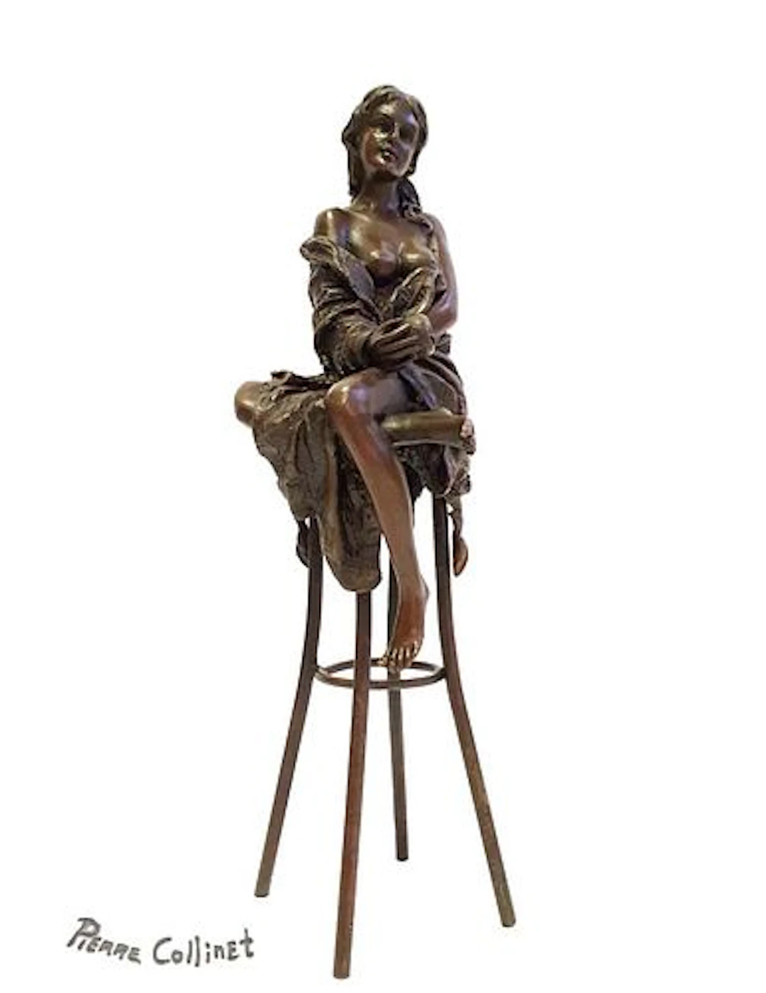 A Lady on Stool, A Bronze Figurine By "Pierre Collinet"
