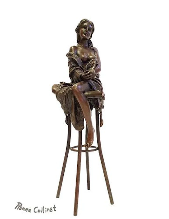 A Lady on Stool, A Bronze Figurine By "Pierre Collinet"