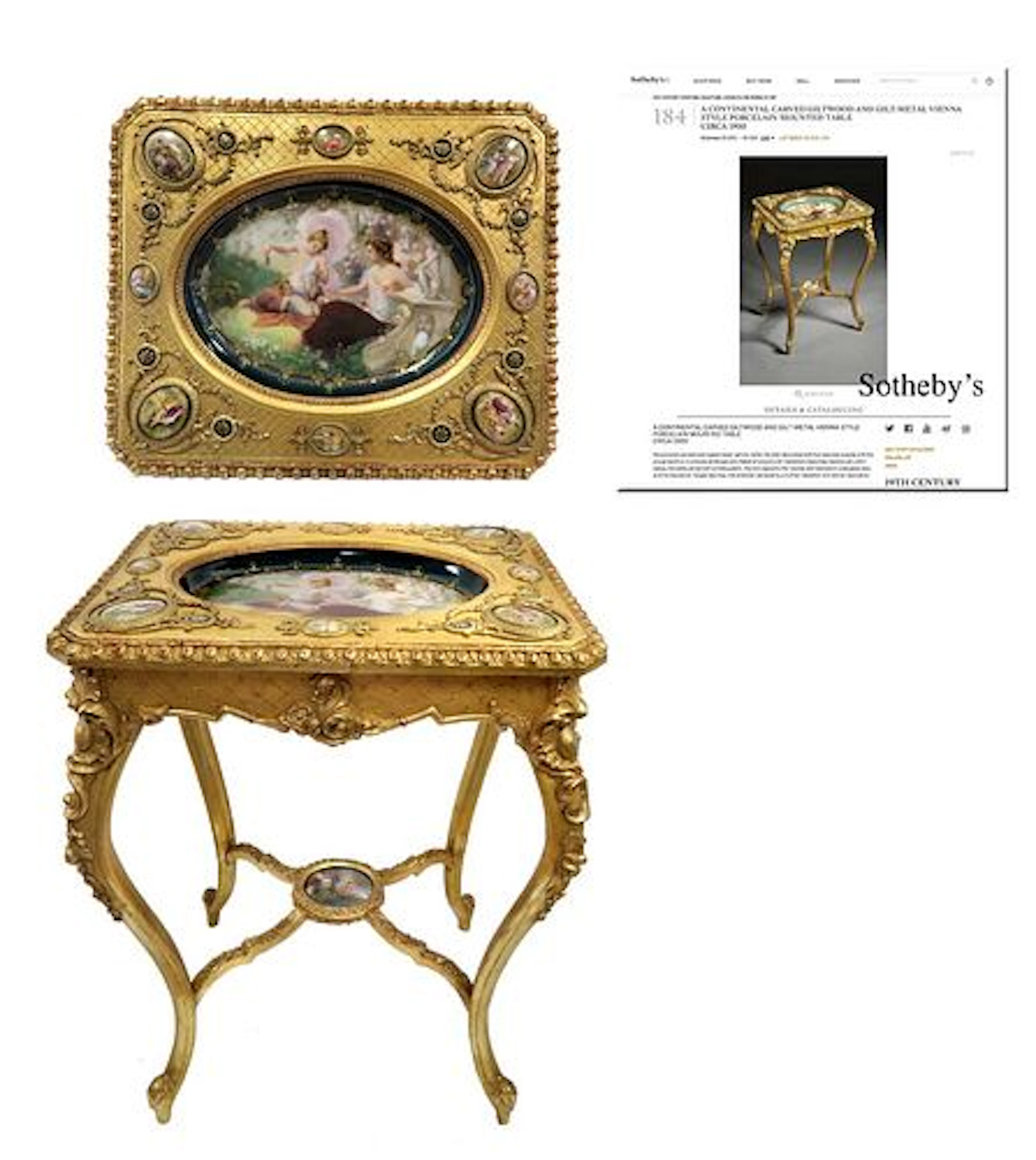 A ROYAL VIENNA CARVED GILTWOOD BRONZE PLAUQES TABLE