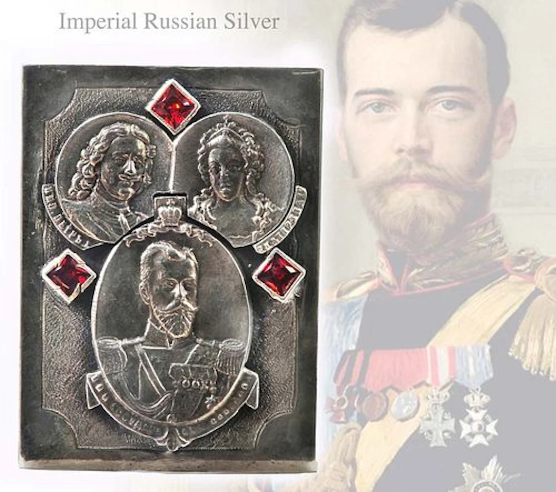 IMPERIAL RUSSIAN SILVER JEWELED MATCH BOX COVER