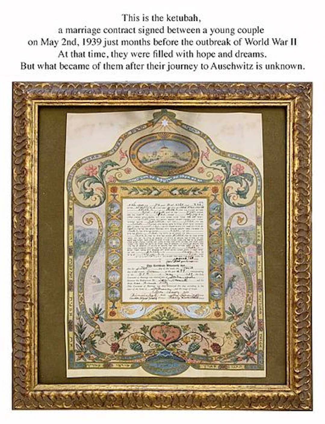 1939 Judaica Ketubah (Marriage Contract), Framed