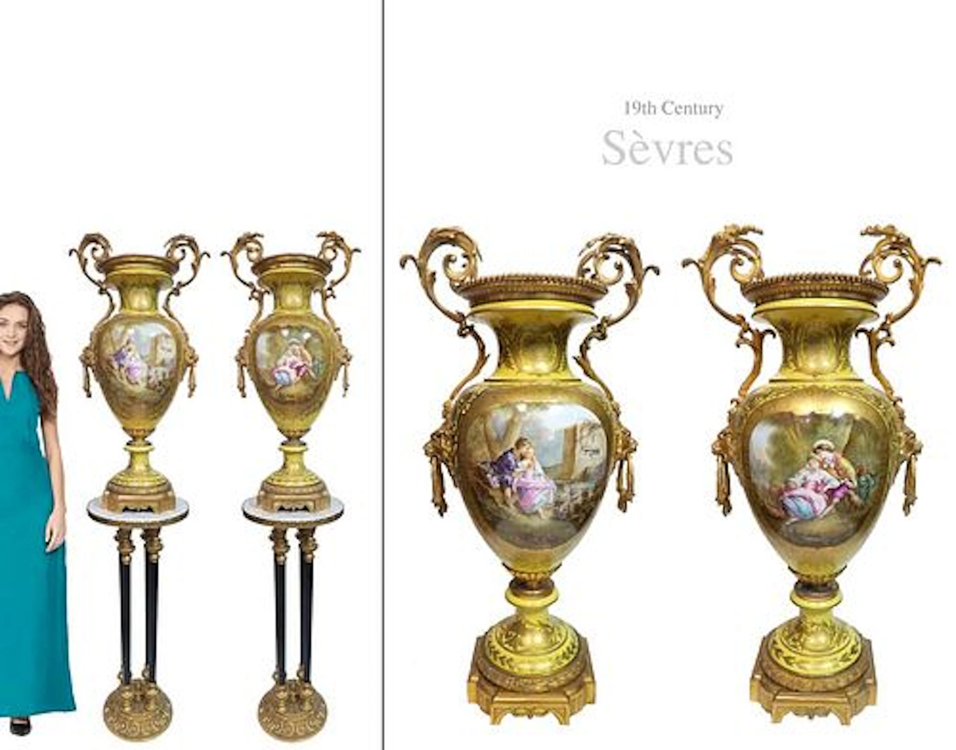 A Pair of Very Large Yellow Sevres Bronze Vases, 19th C