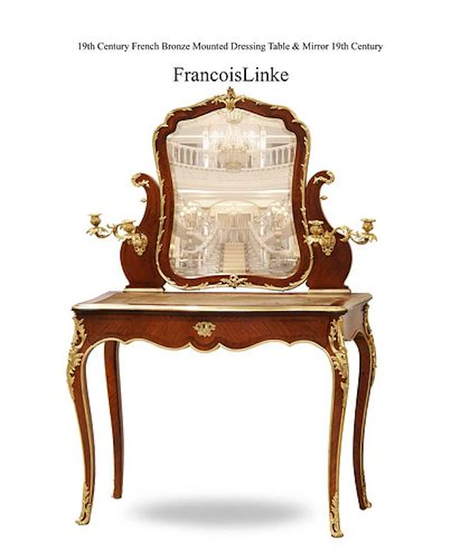 19th Century French Francois Linke Bronze Mounted Dressing Mirror Table, Signed