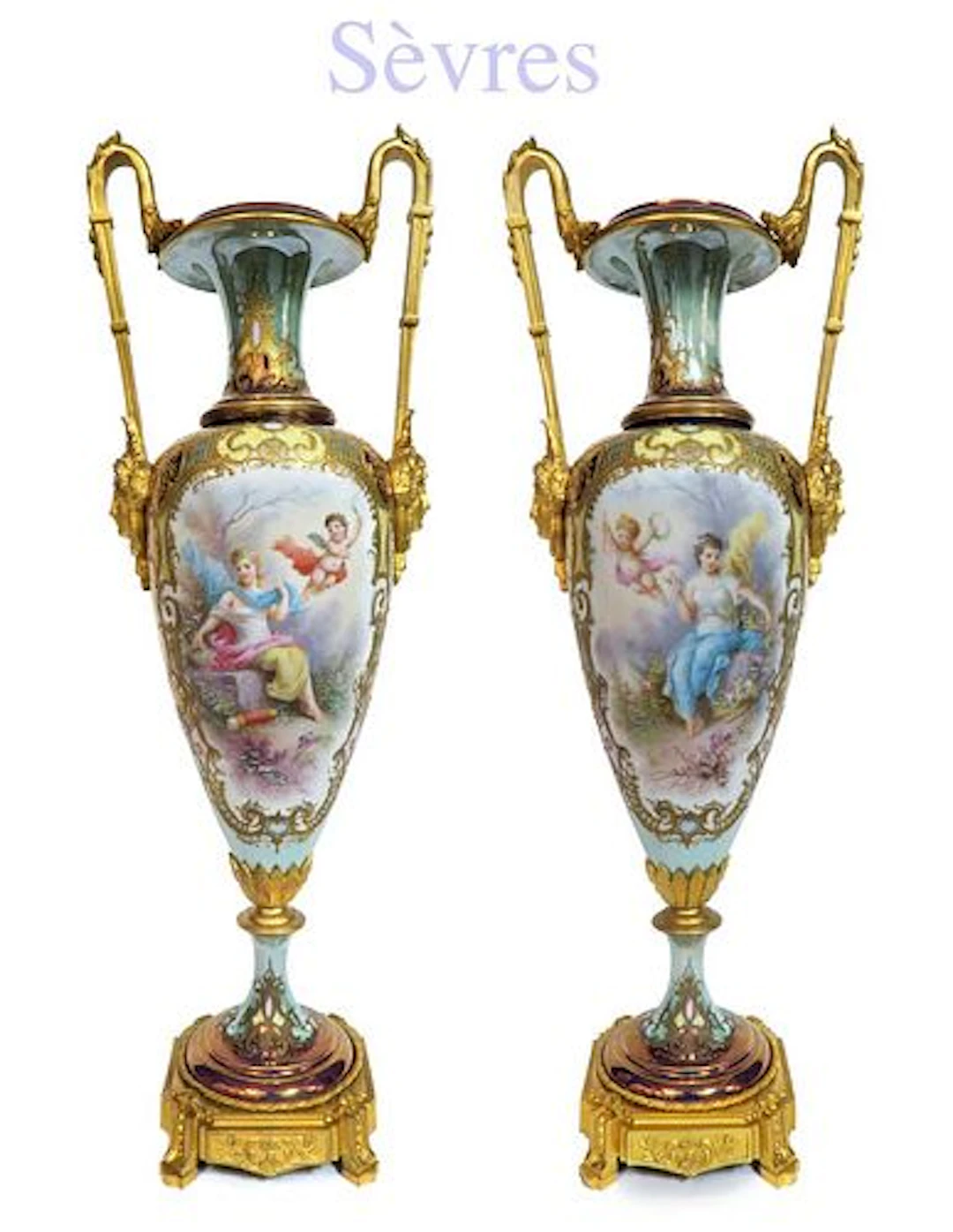A Very Fine 19th C. Pair of Sevres Gilt Bronze Vases