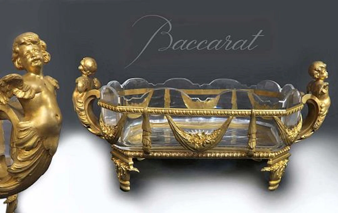 Baccarat Crystal/Dore Figural Bronze Centerpiece 19th C
