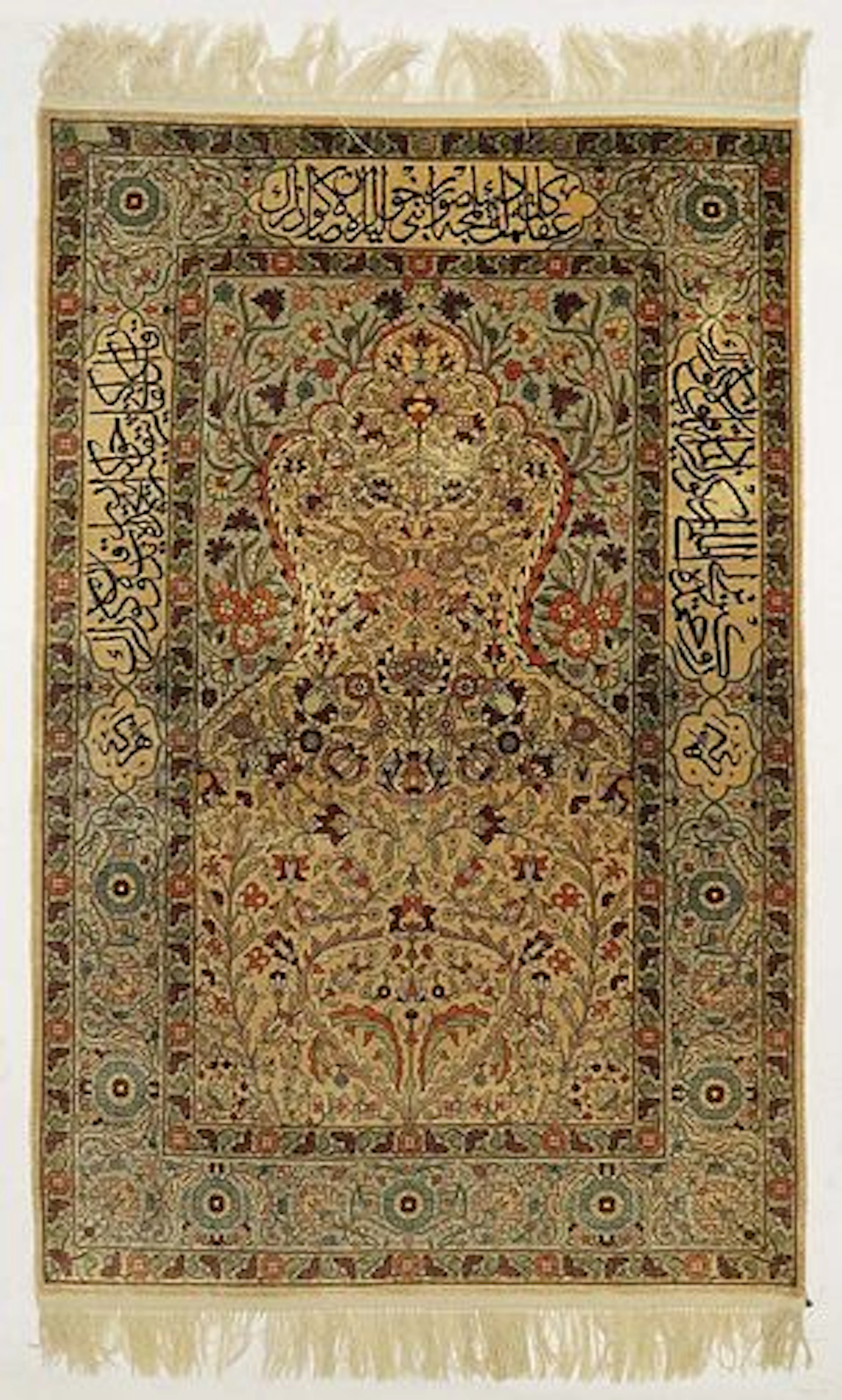 A Large Turkish Hereke Silk Prayer Rug