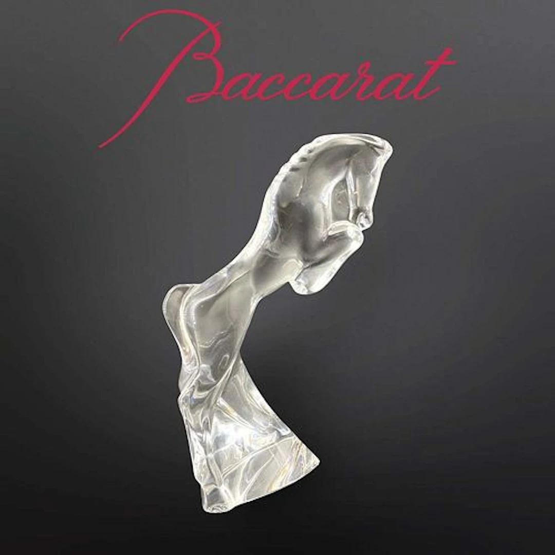 A French Baccarat Rearing Horse Crystal Figurine, Signed
