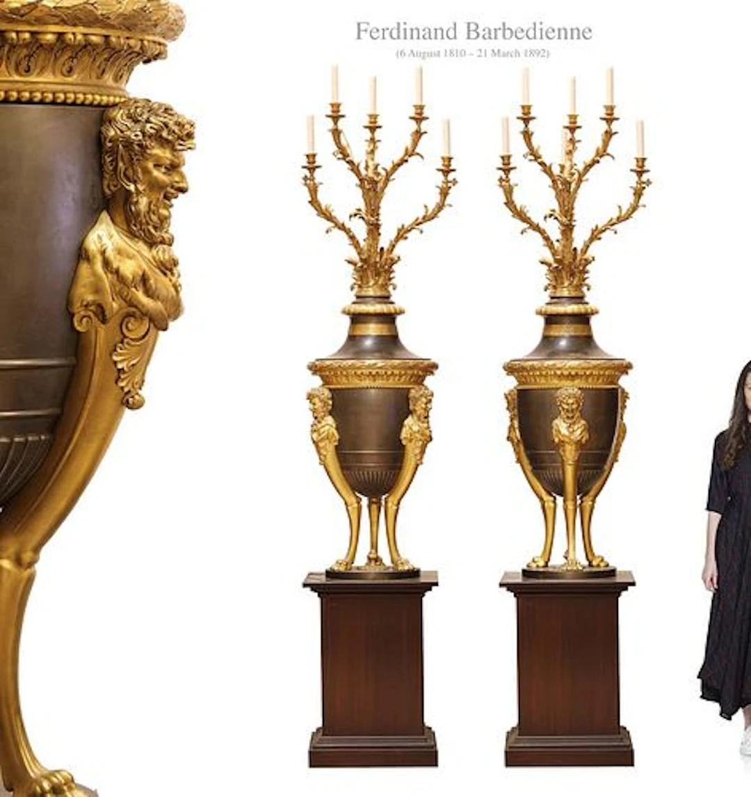 A Pair of Monumental 19th C. French F. Barbedienne Figural Bronze