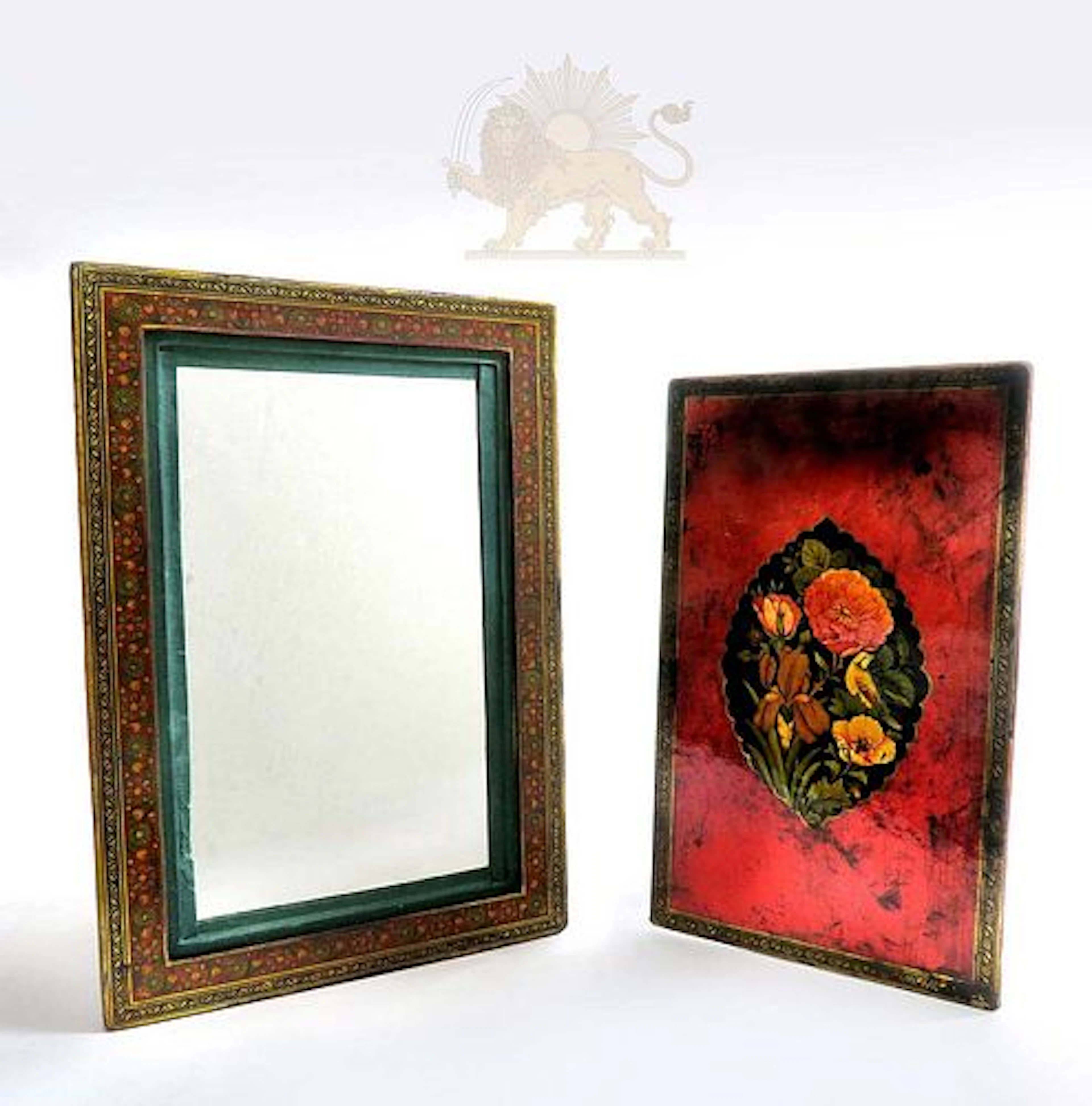 A QAJAR POLYCHROME LACQUER PAPIER MACHE MIRROR CASE