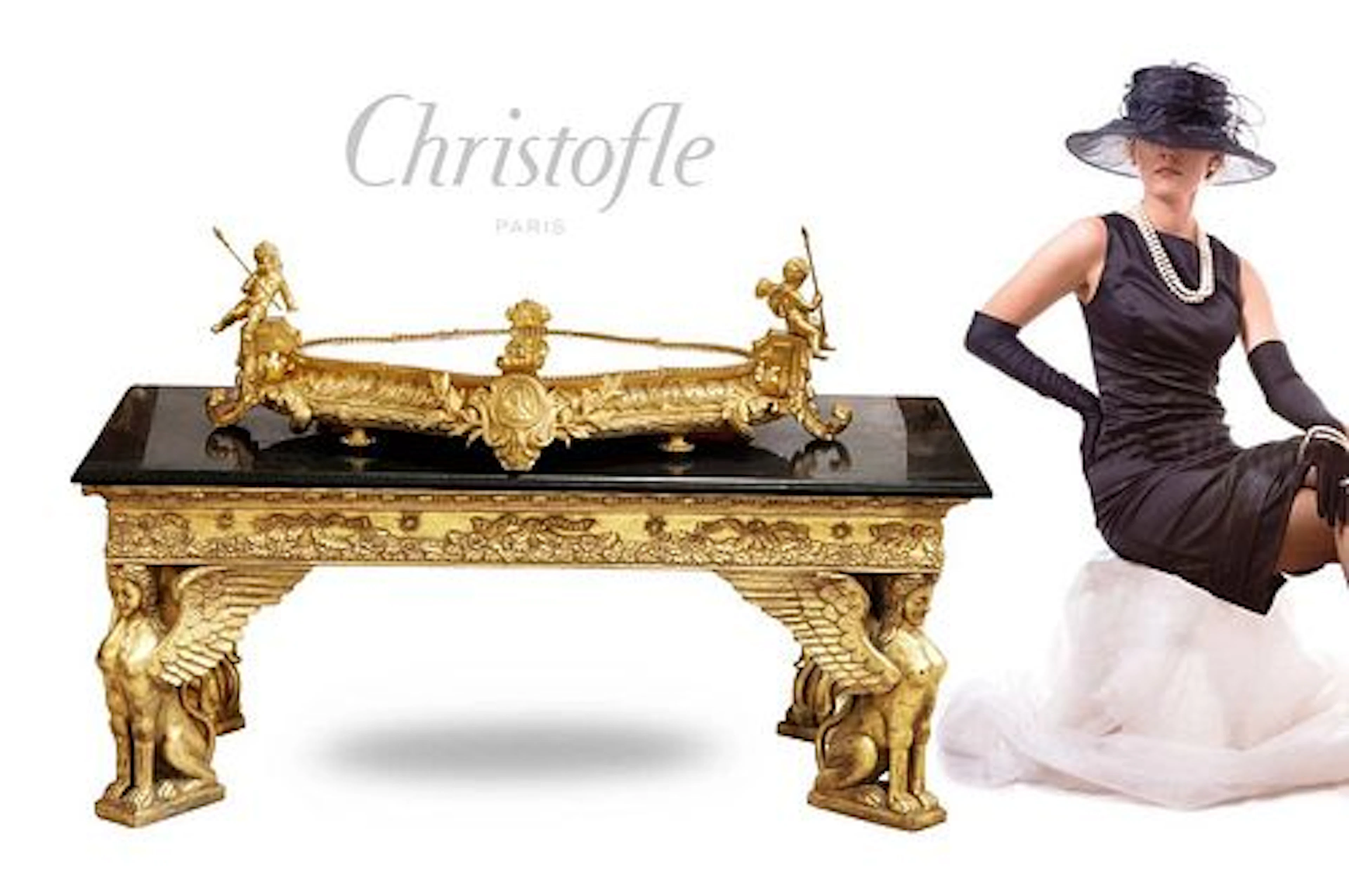 A Large 19th C. French Christofle Figural Gilt Bronze Centerpiece/Plateau