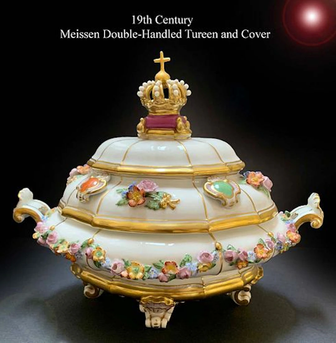 19th C. Meissen Double-Handled Miniature Covered Tureen/Centerpiece