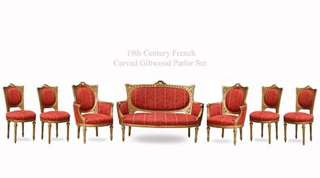 Fine 19th Century Seven Pieces Carved Giltwood Parlor Set