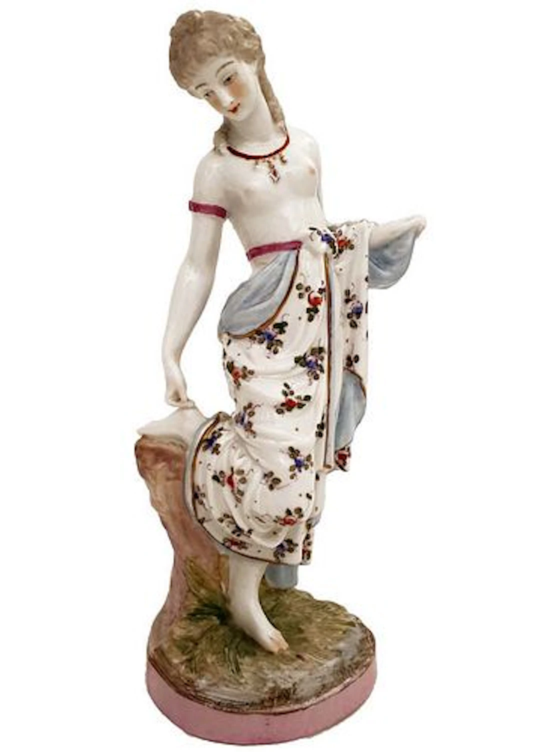 Semi Nude Lady, A Meissen Style Hand Painted Porcelain Figurine