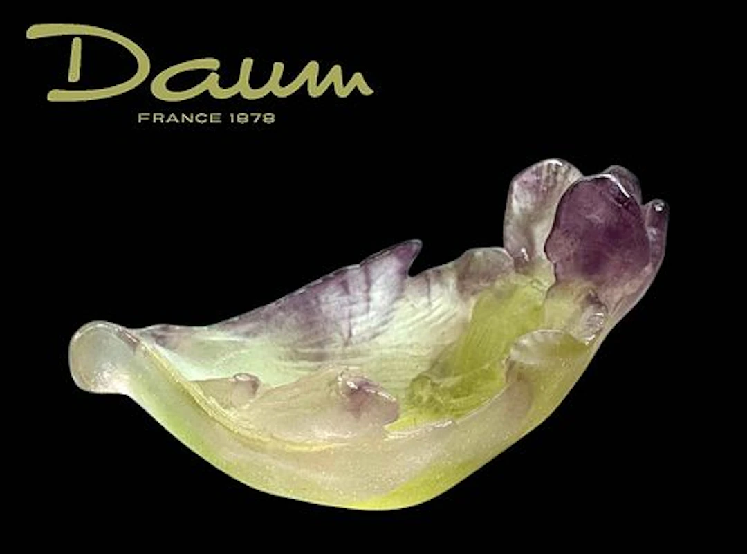 A Vintage French Daum Pate de Verre Iris Crystal Bowl, Signed