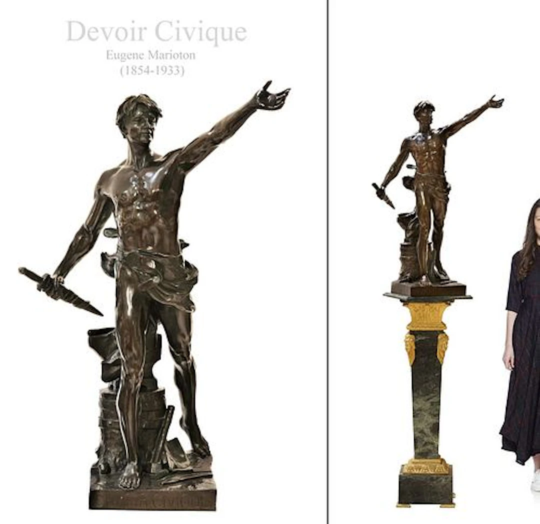 Devoir Civique 19th C. French Patinated Bronze Sculpture, Eugene Marioton