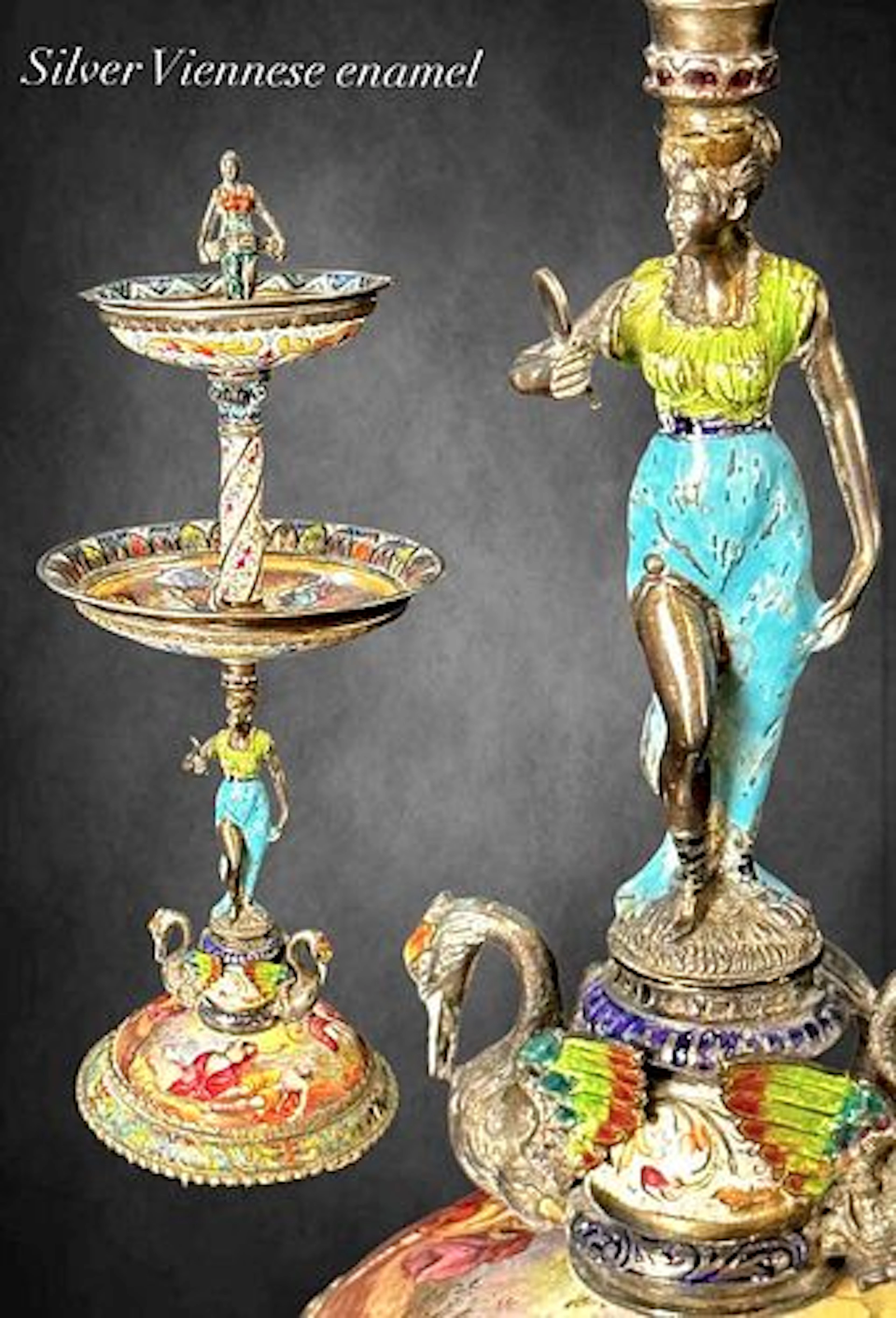 19th Century Viennese Enamel on Silver Figural Group Centerpiece