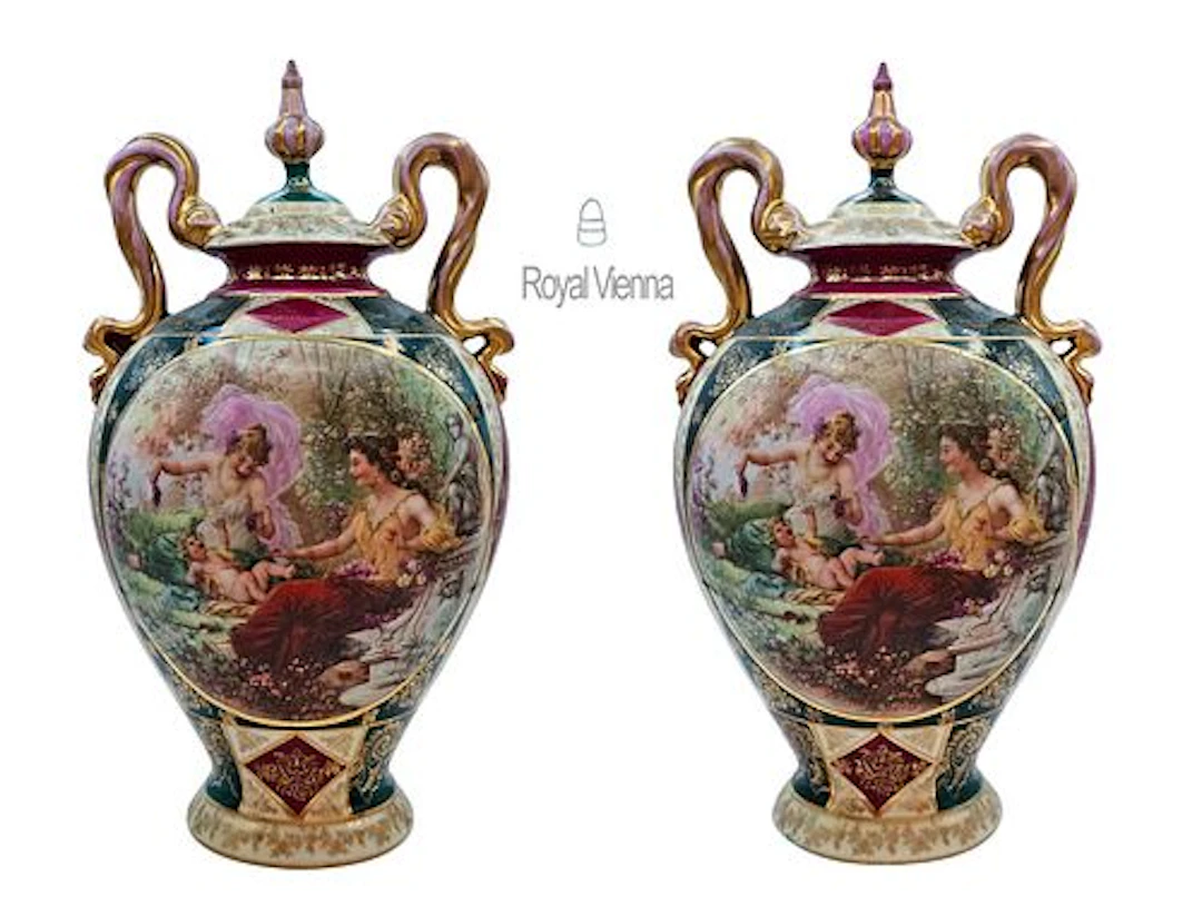Pair Of Royal Vienna Porcelain Vases With Lids