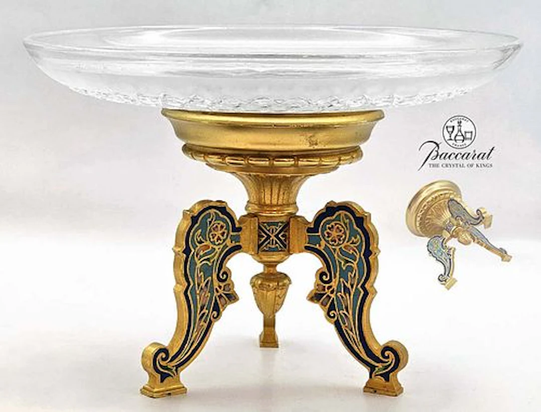 19TH C. Gilt Bronze Enamel Champleve Baccarat Centerpiece