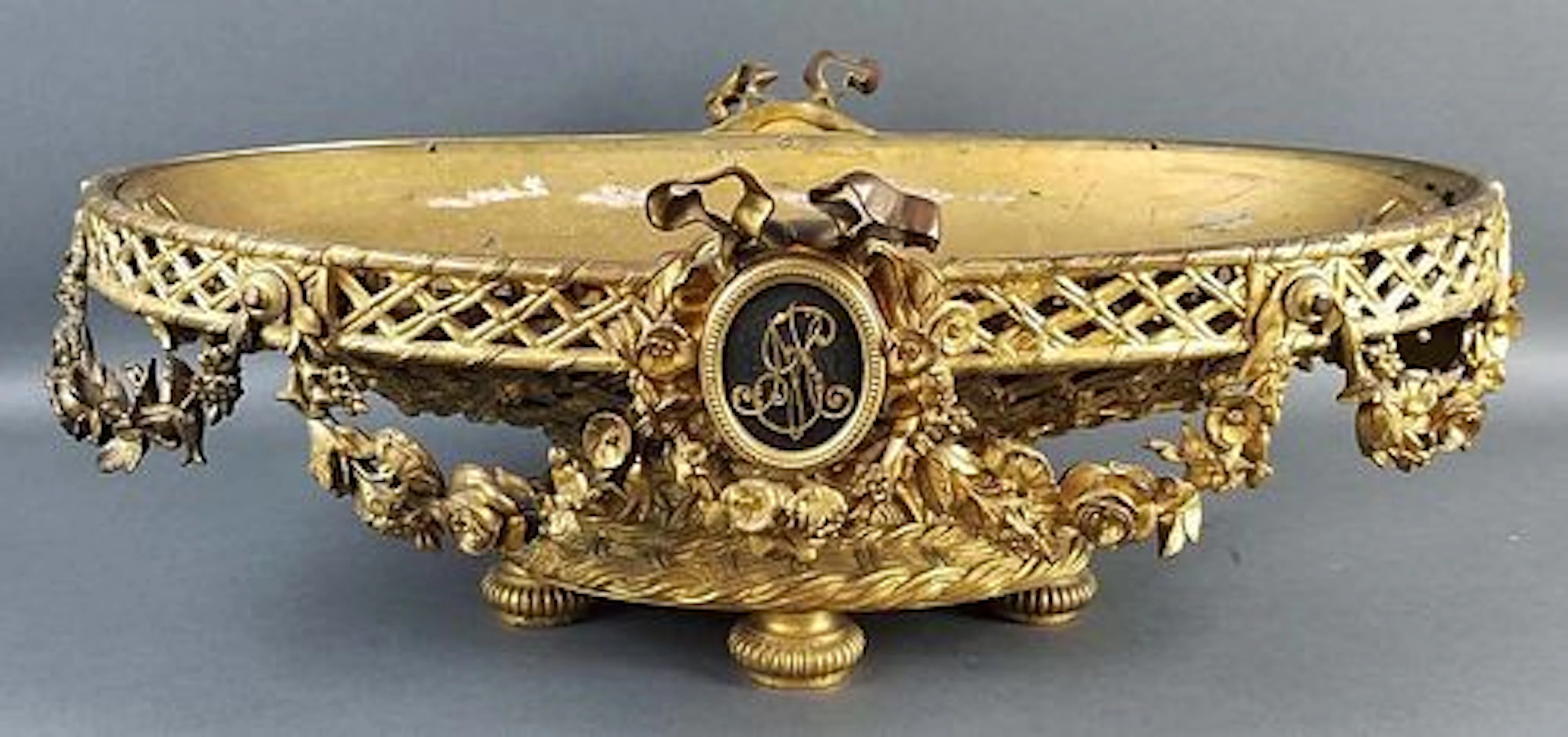 19th C. French Louis XVI Style Gilt Bronze Monogrammed