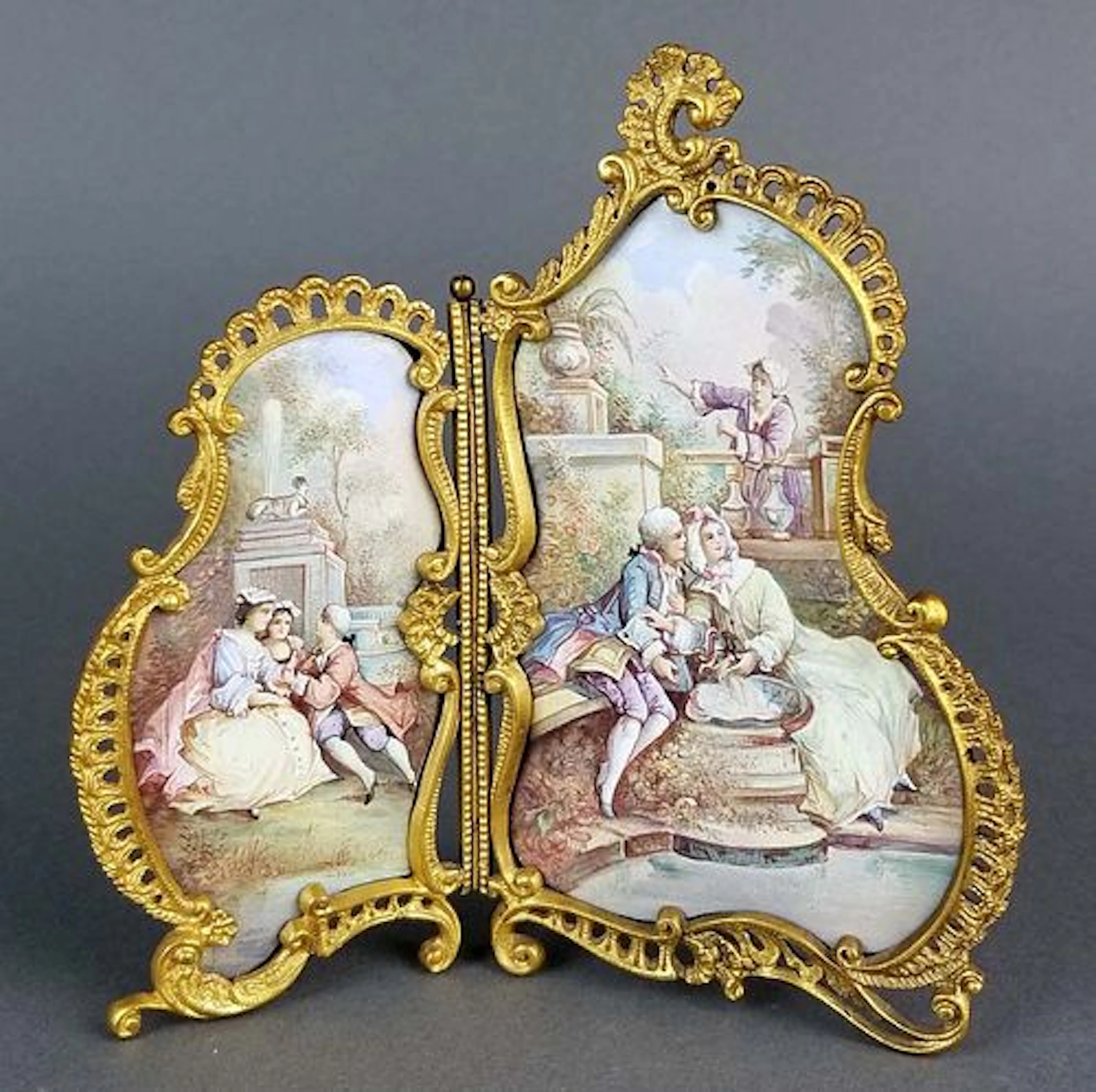 19th C. Austrian Viennese Enamel Folding Screen