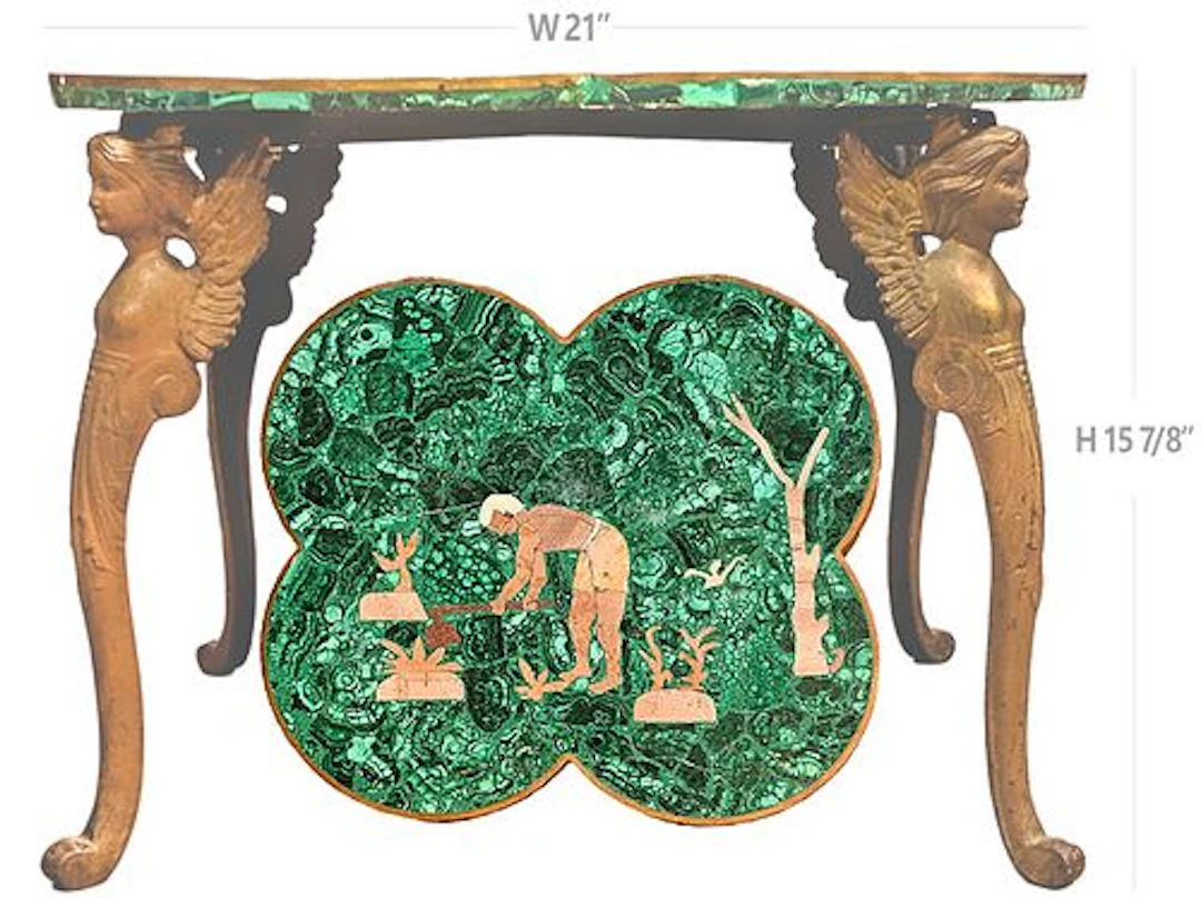 19th C. Empire Malachite Figural Bronze Side Table