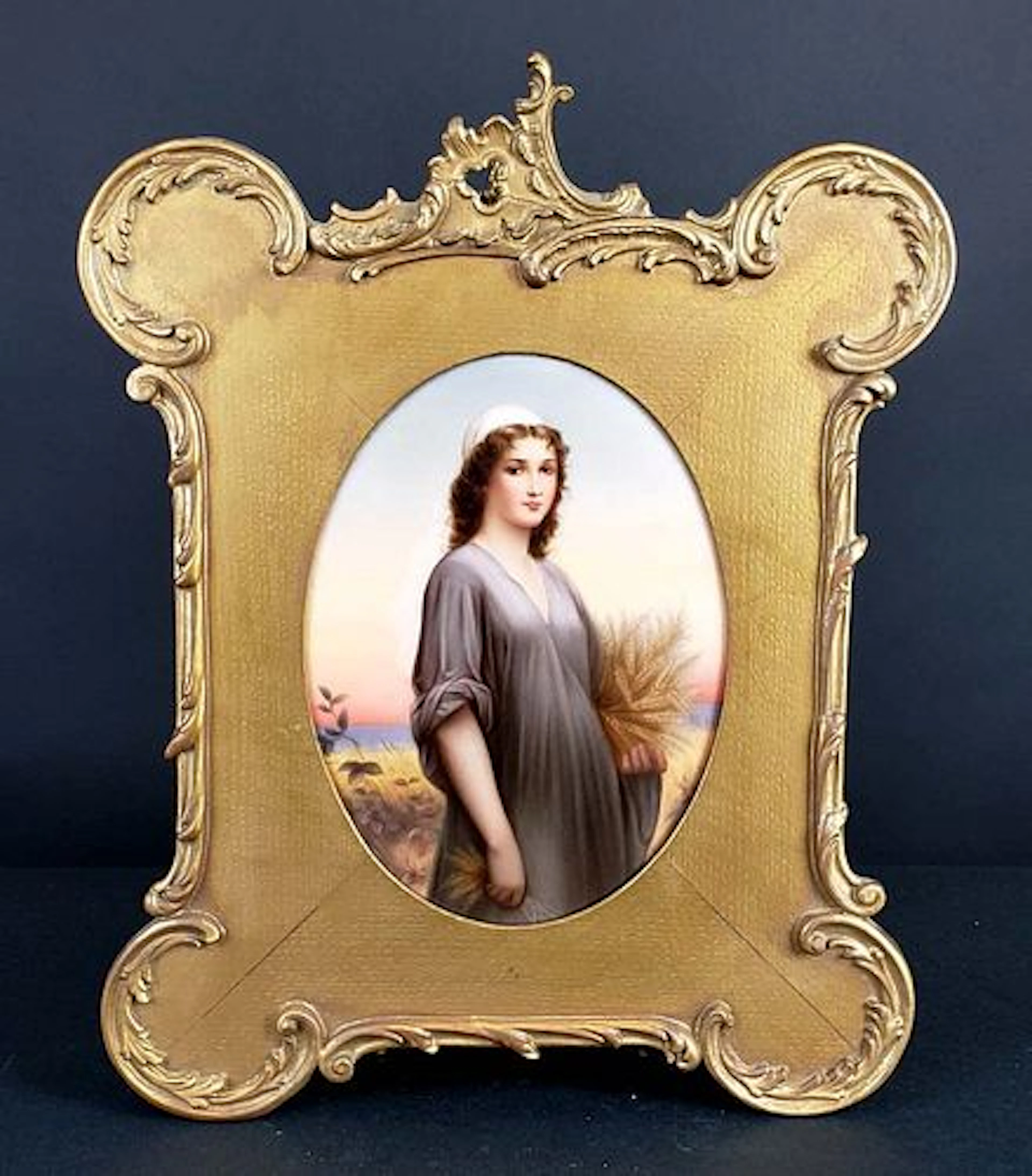Continental Porcelain Plaque of Ruth on Giltwood Frame