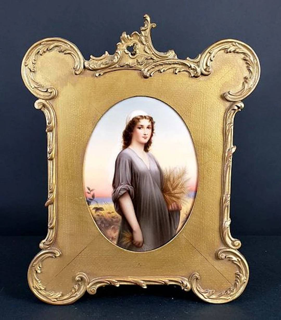 Continental Porcelain Plaque of Ruth on Giltwood Frame