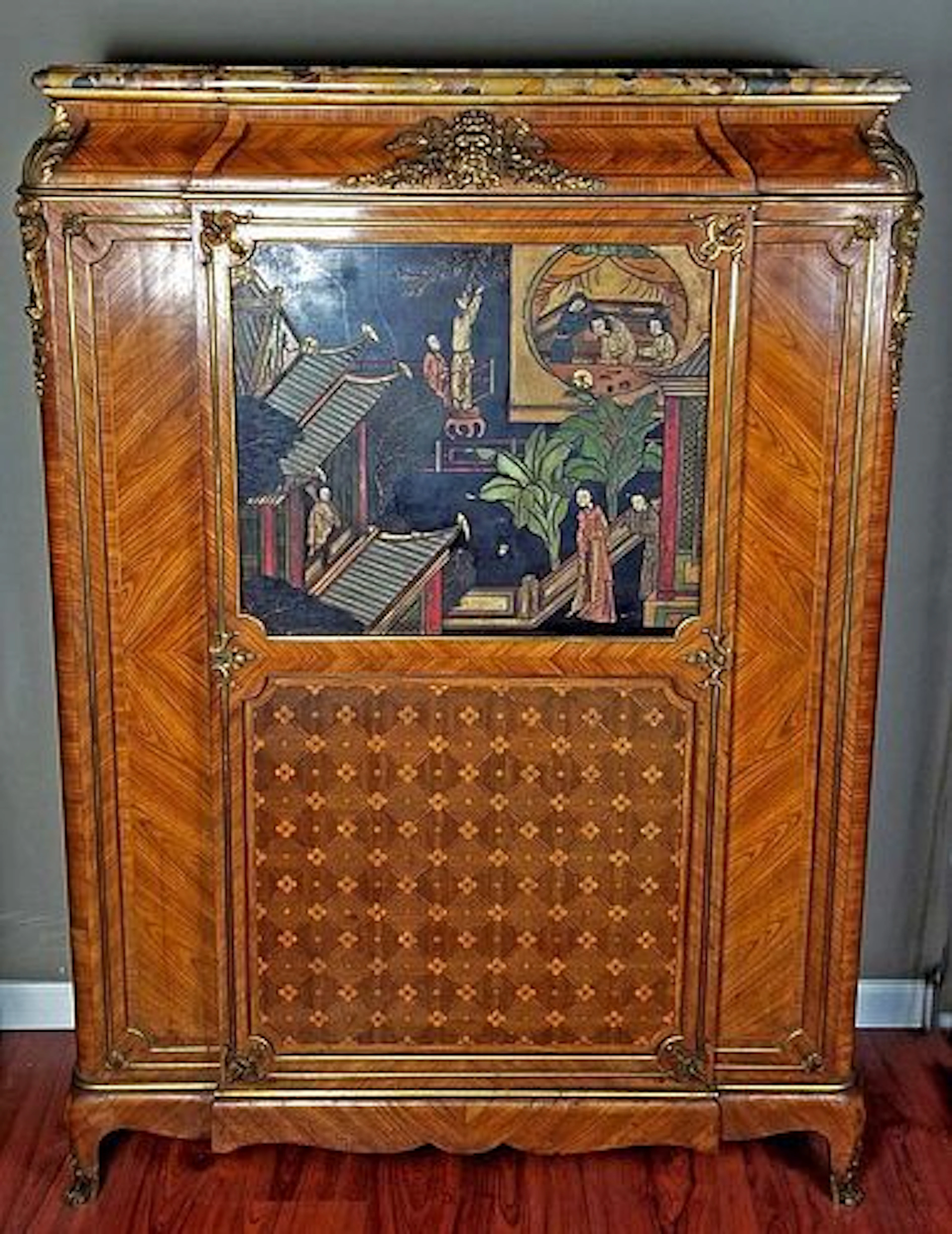 A 19th C. Chinoiserie Signed Cabinet w/ Bronze mounts
